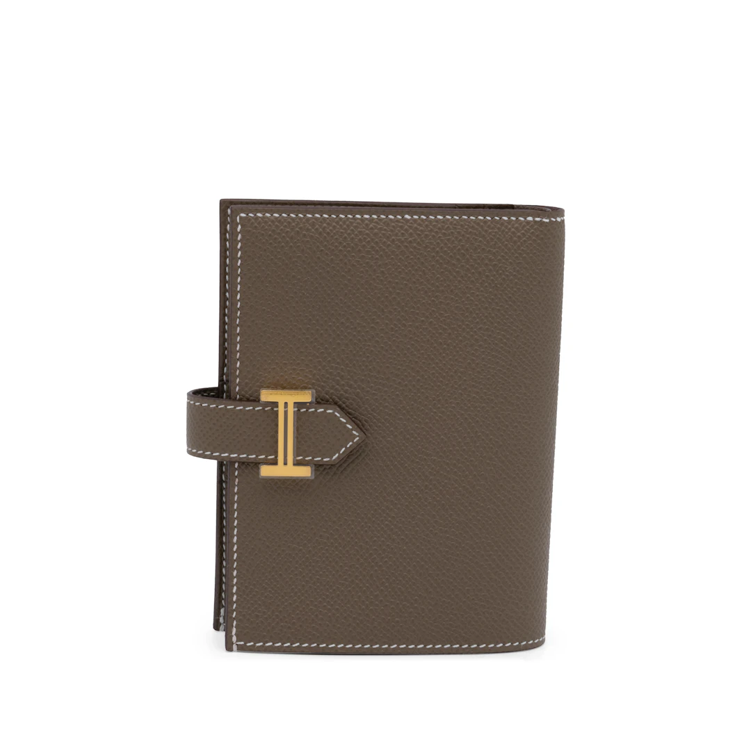 Etoupe Epsom Bearn Compact wallet Gold Hardware, 2025
