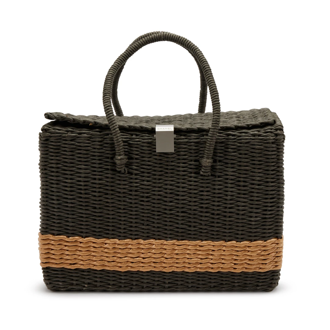 Charcoal Wicker Picnic Bag Silver Hardware, 1997-1999