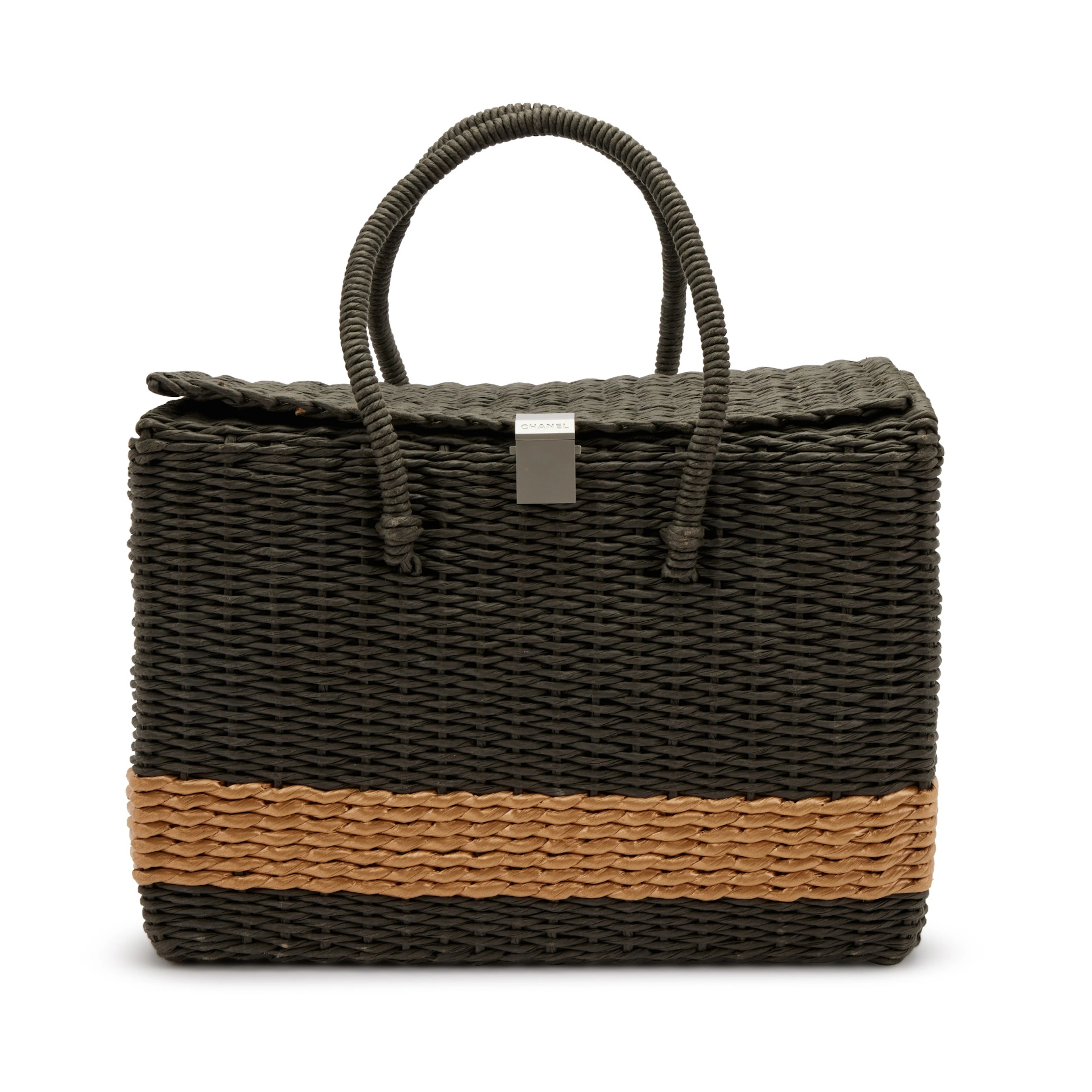 Charcoal Wicker Picnic Bag Silver Hardware, 1997-1999