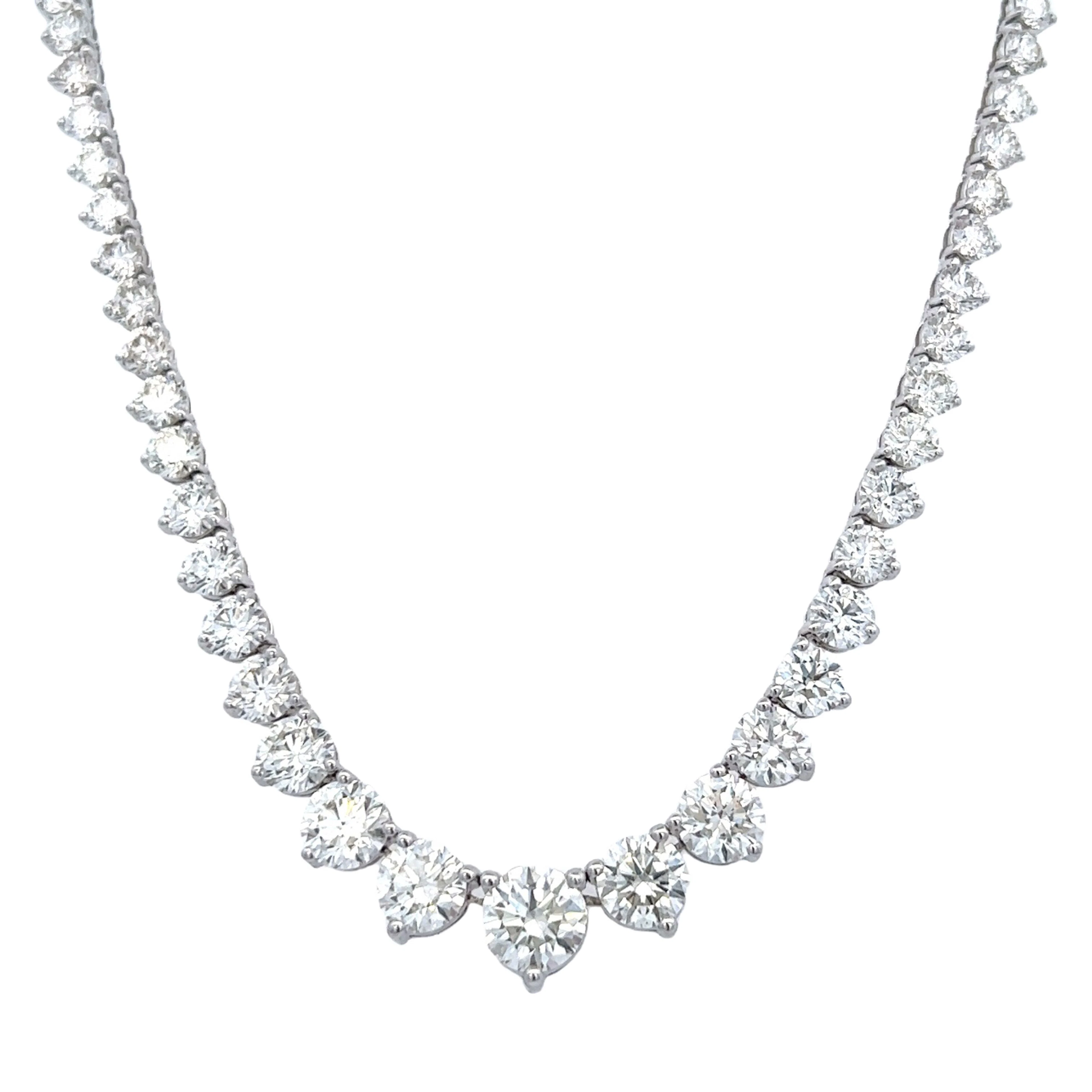 White Gold and 22.25ctw Round Brilliant Cut Diamond Rivière Tennis Necklace