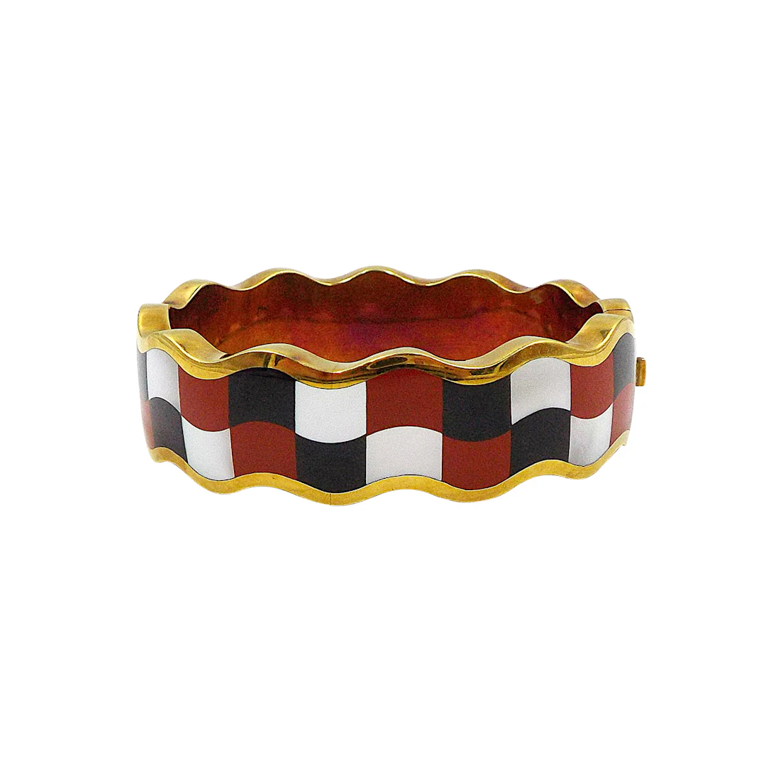 Gold, Mother of Pearl, Onyx and Jasper Bangle Bracelet