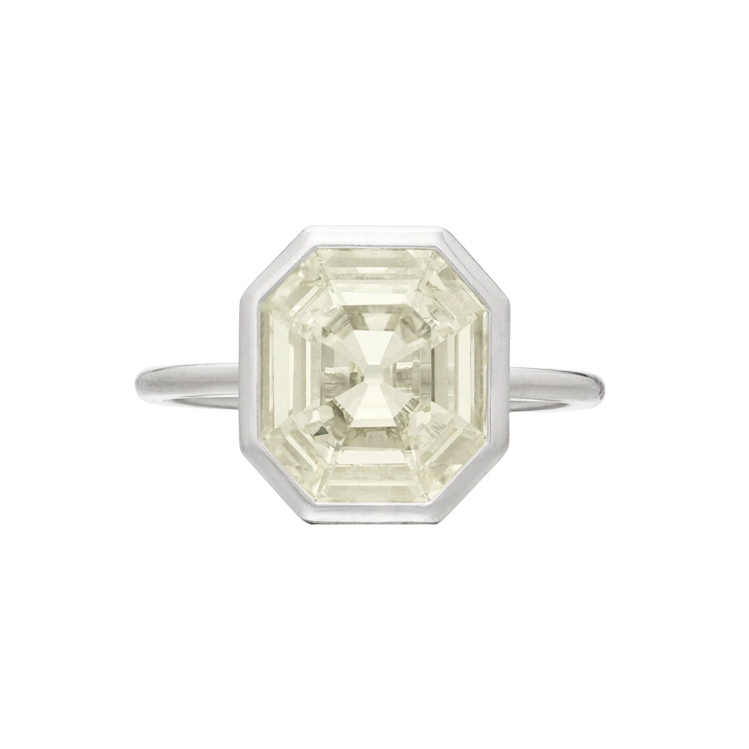 Platinum and 3.01ct Octagonal Step Cut Diamond Ring