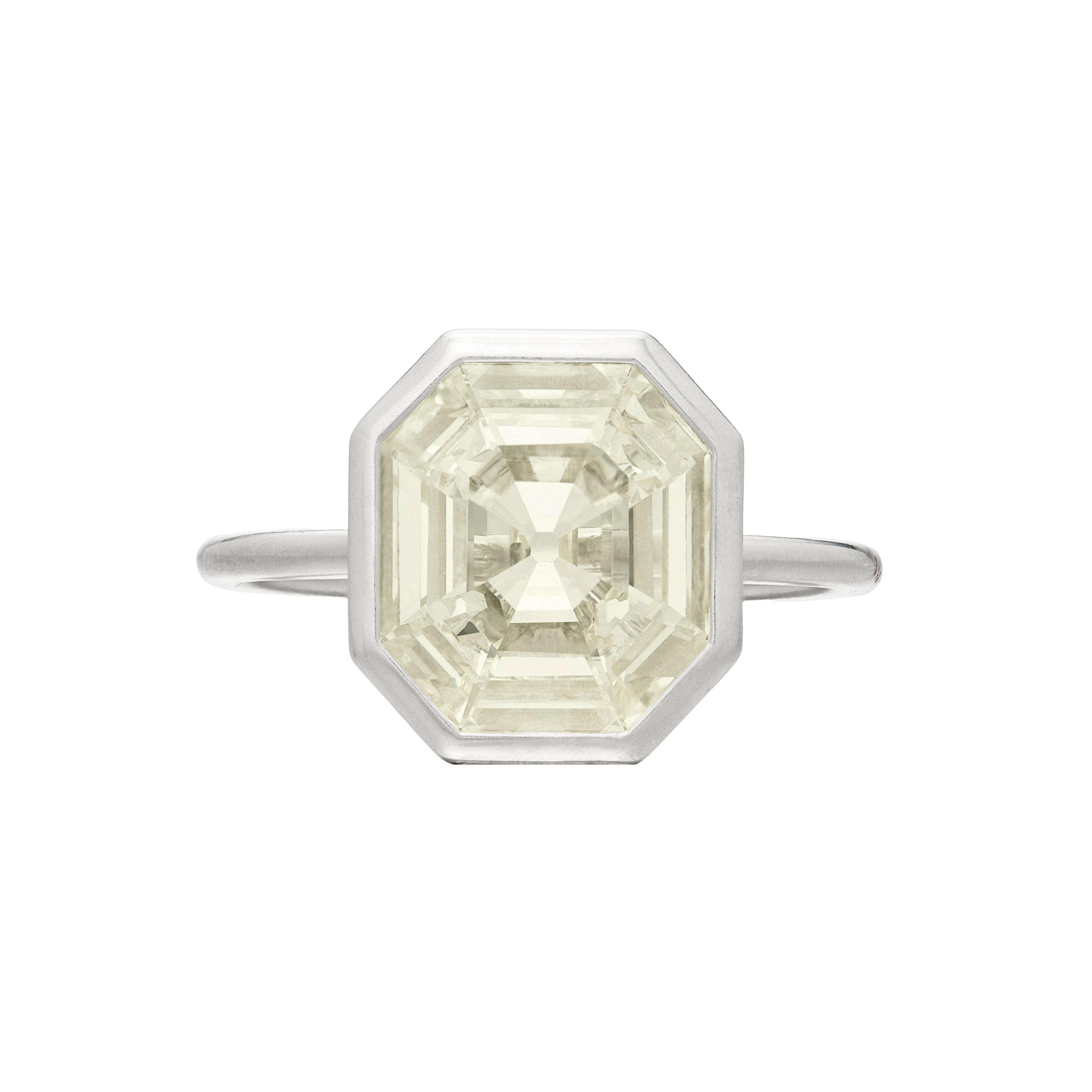 Platinum and 3.01ct Octagonal Step Cut Diamond Ring