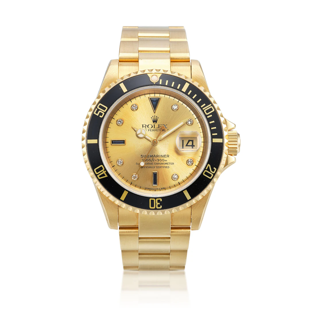 Submariner (Reference 16618). A yellow gold, diamond and sapphire-set