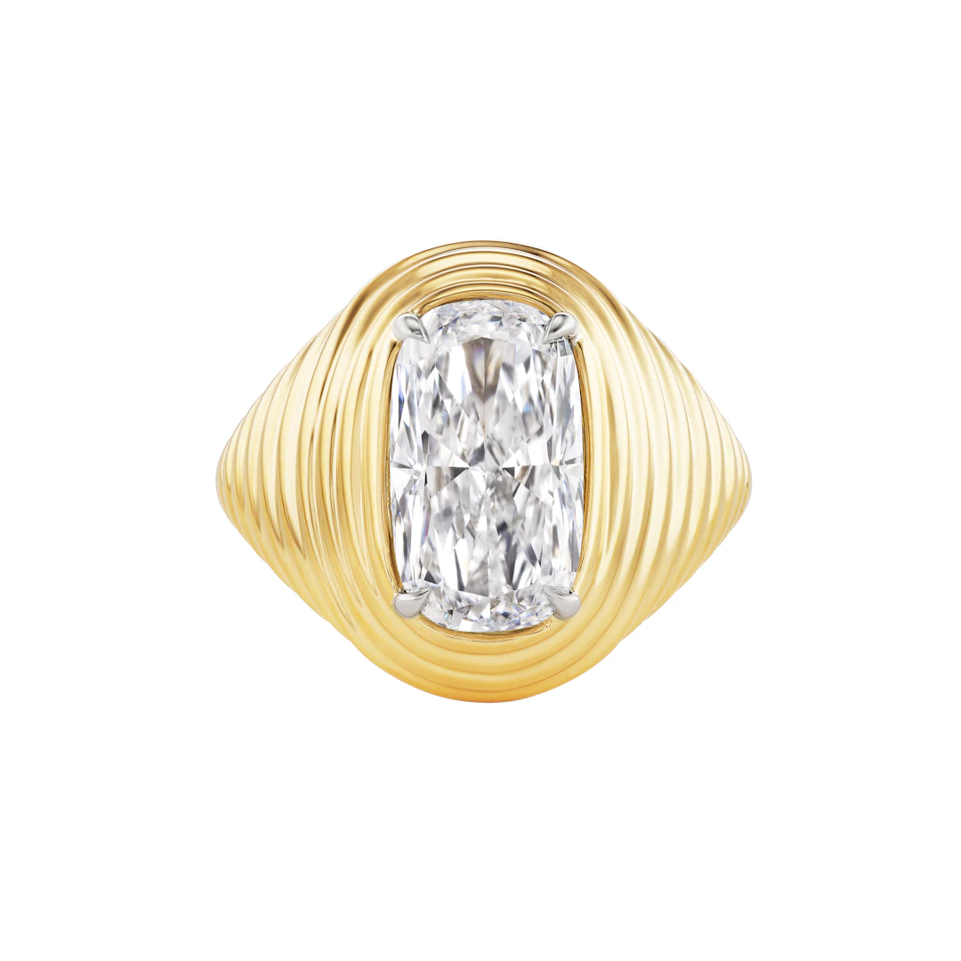 Gold and 4.05ct Cushion Cut Diamond Engagement Ring