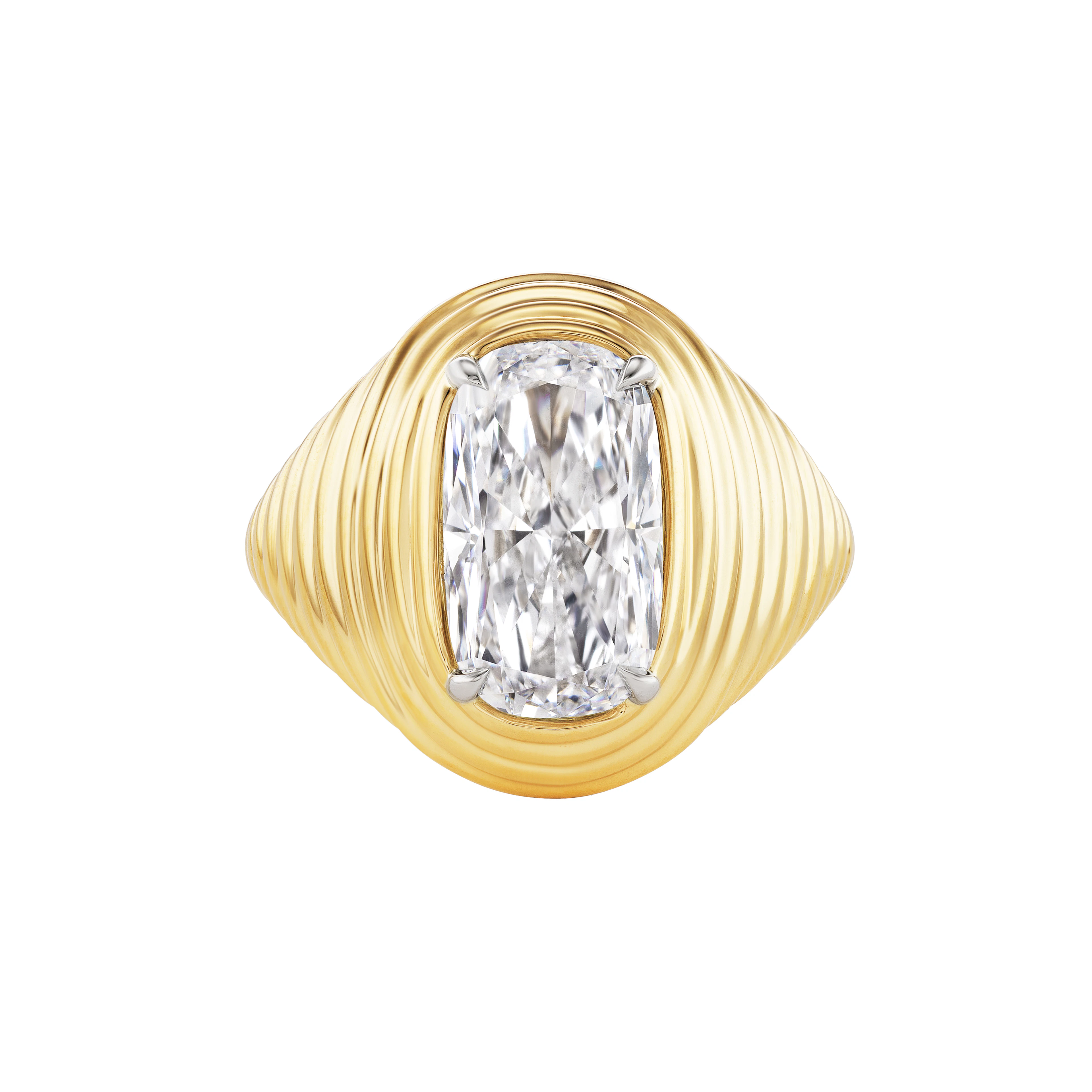 Gold and 4.05ct Cushion Cut Diamond Engagement Ring