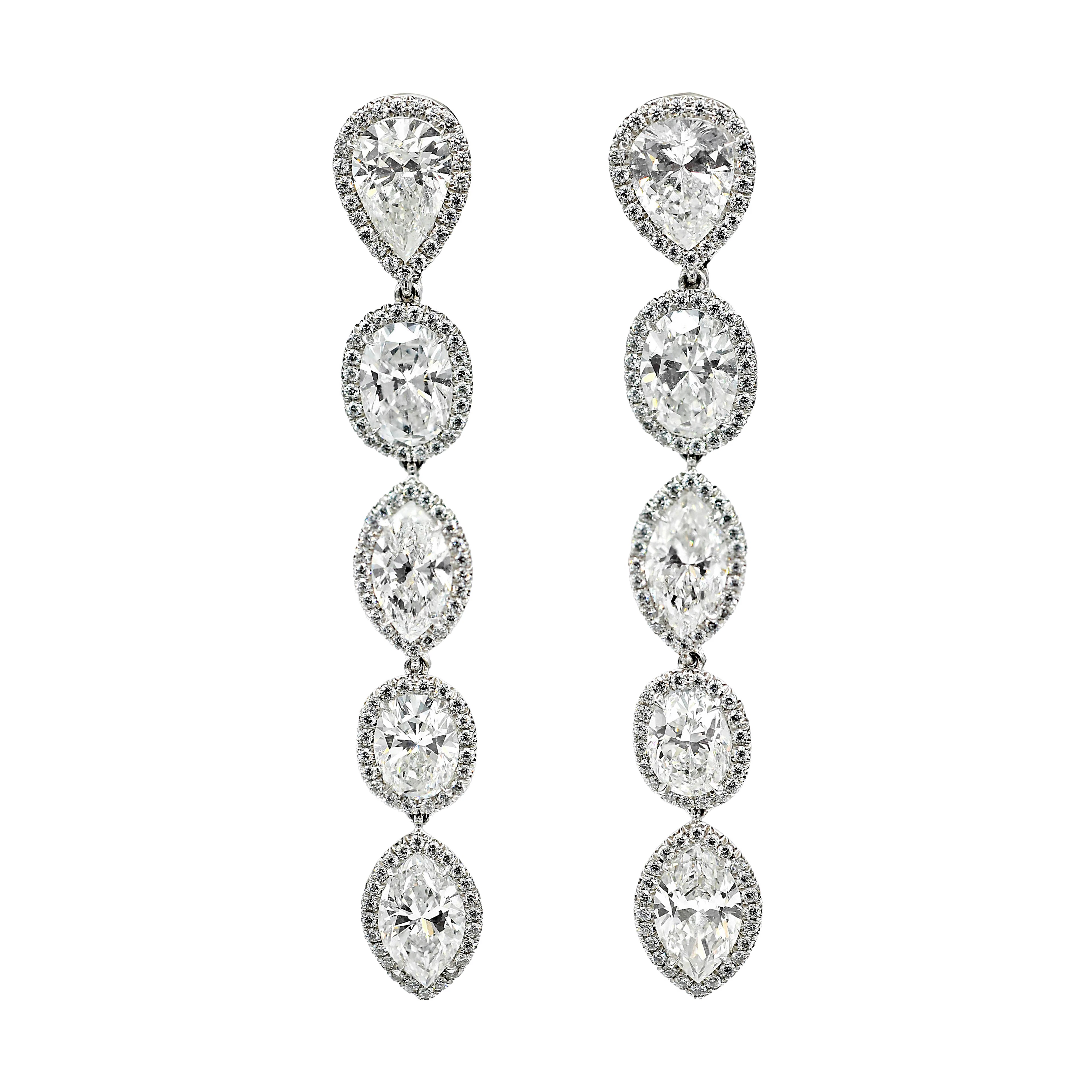 Platinum and 10.74ctw Fancy Cut Diamond Drop Earrings