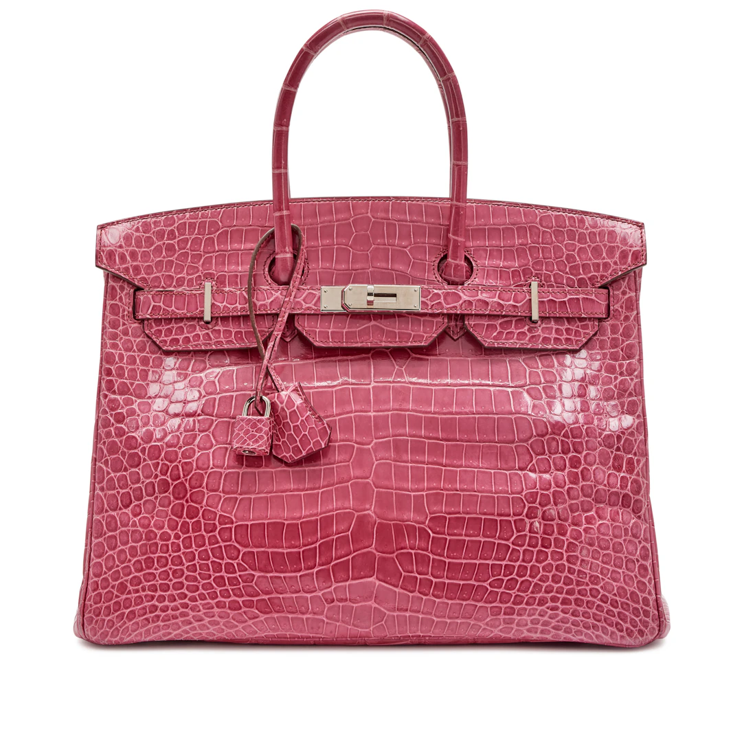 Fuschia Shiny Porosus Crocodile Birkin 35 Palladium Harware, 2014
