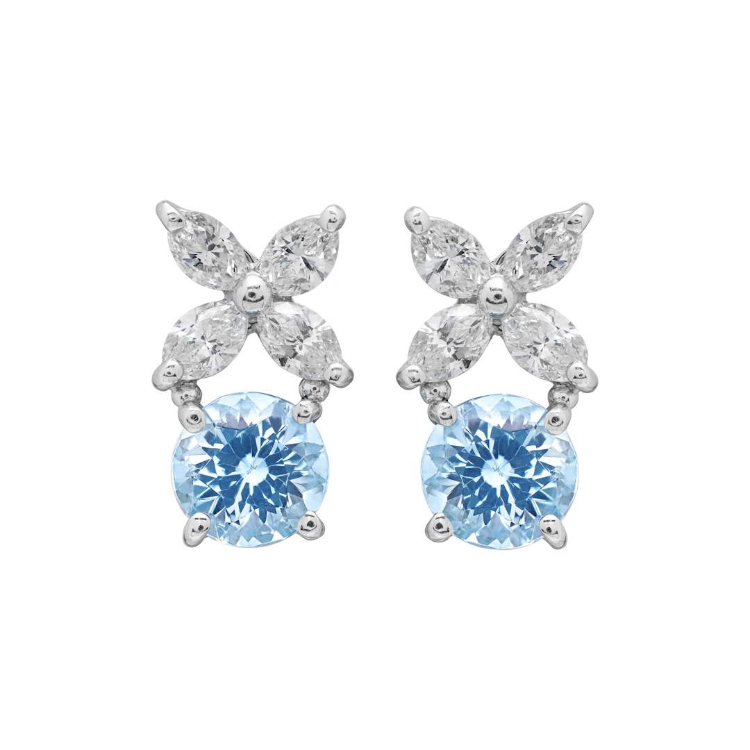 Platinum, Aquamarine and Diamond Victoria Drop Earrings