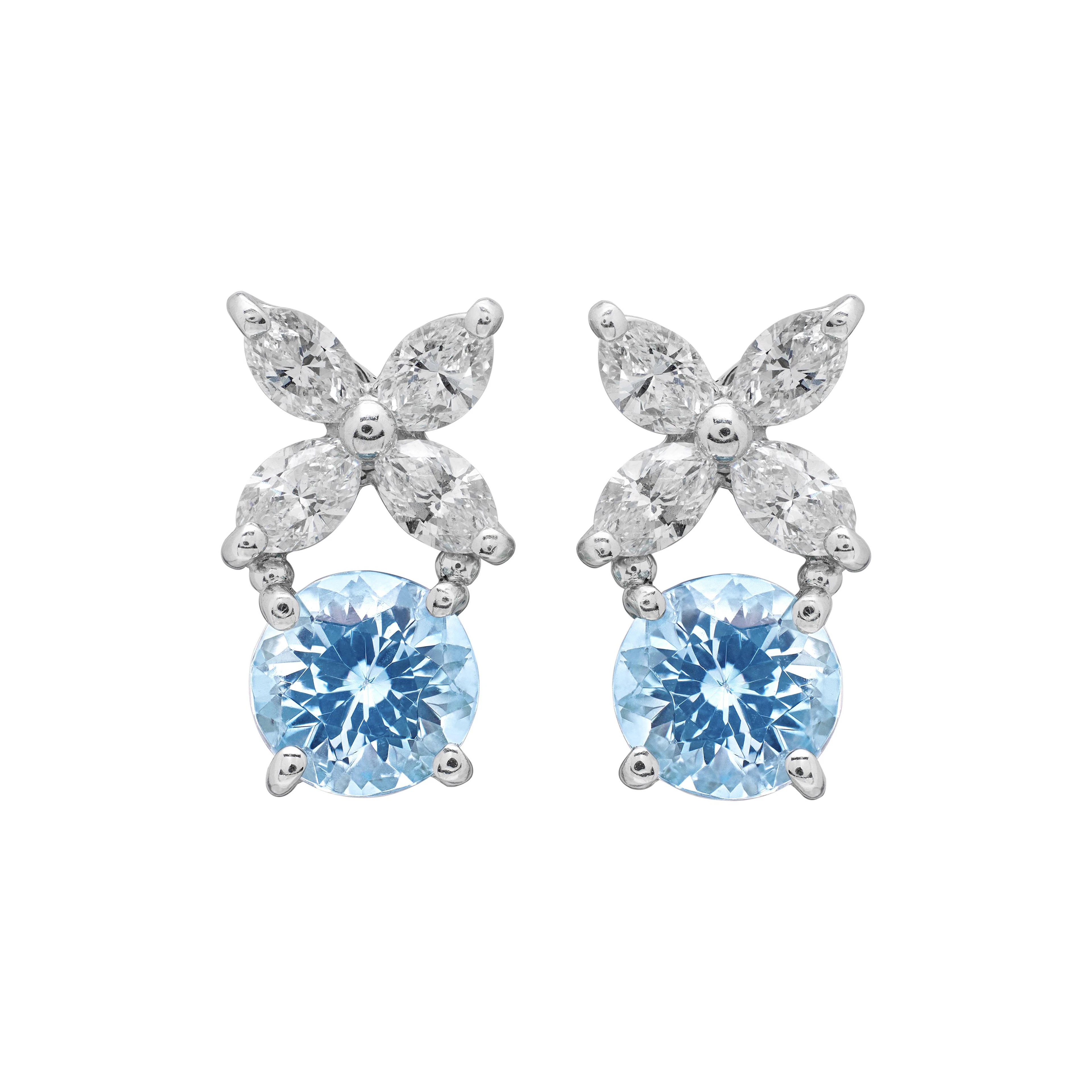 Platinum, Aquamarine and Diamond Victoria Drop Earrings