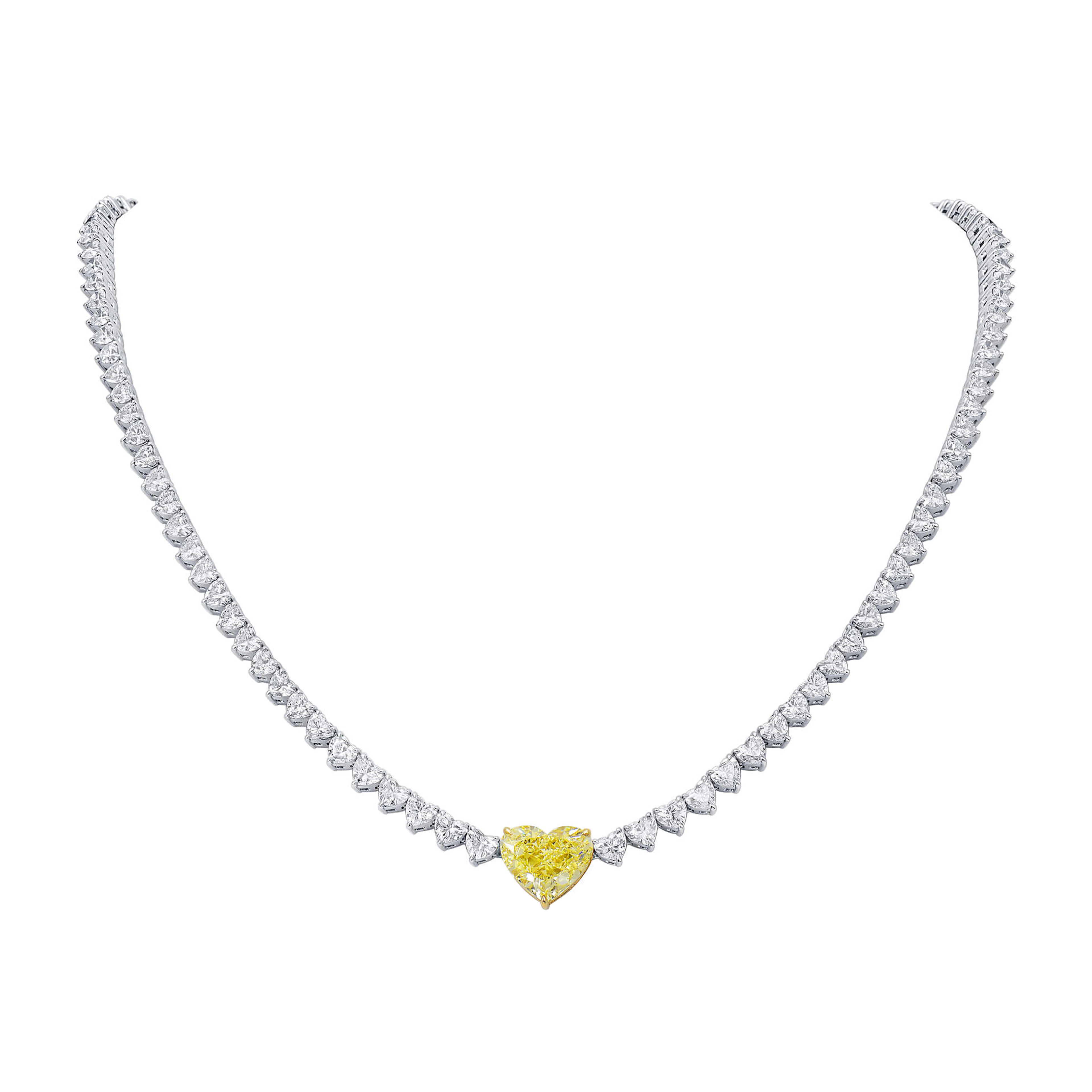 White Gold, Gold, 3.82ct Heart Shape Fancy Yellow Diamond and Diamond Necklace