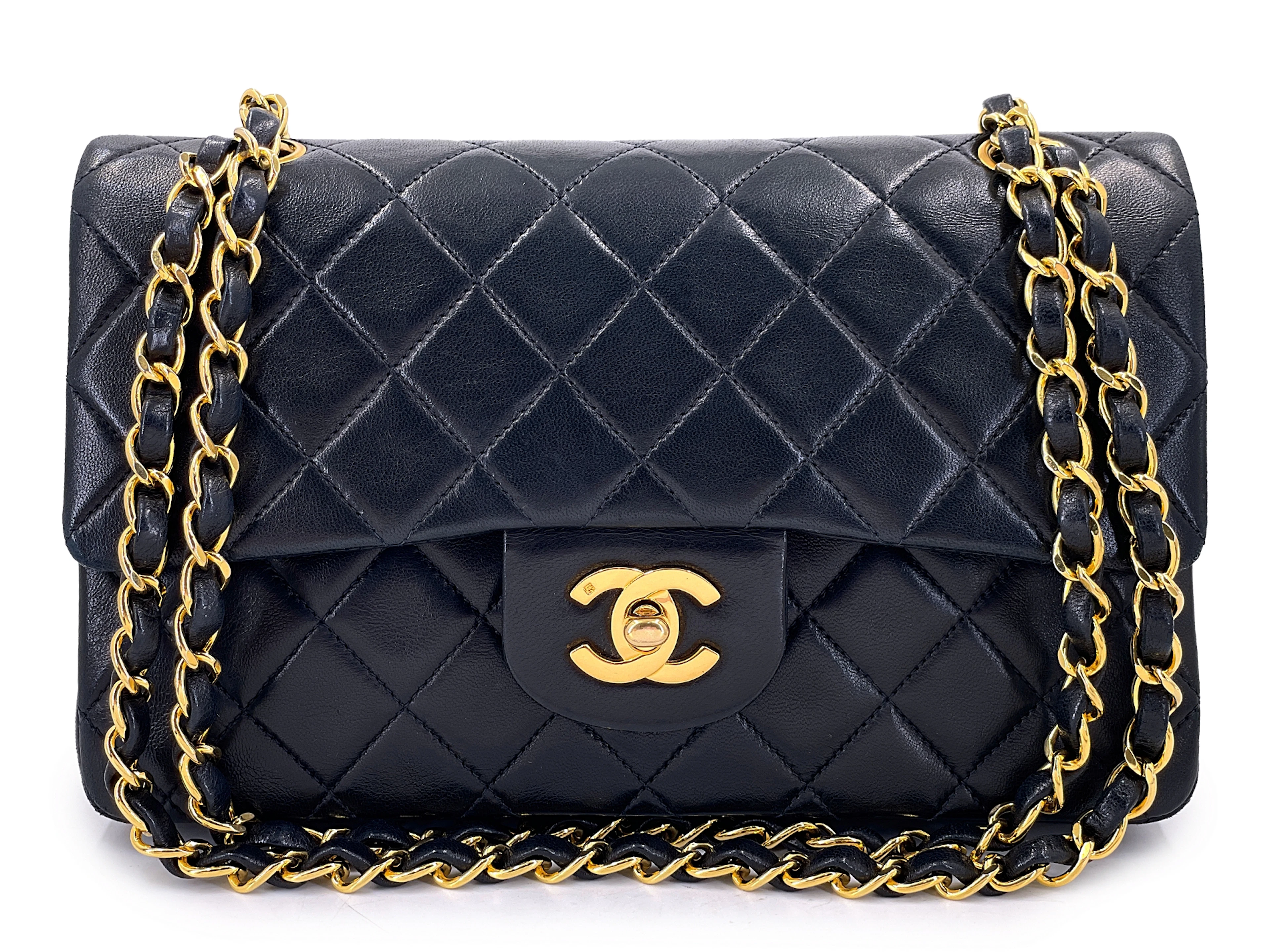 Vintage Black Quilted Lambskin Small Classic Double Flap Bag Gold