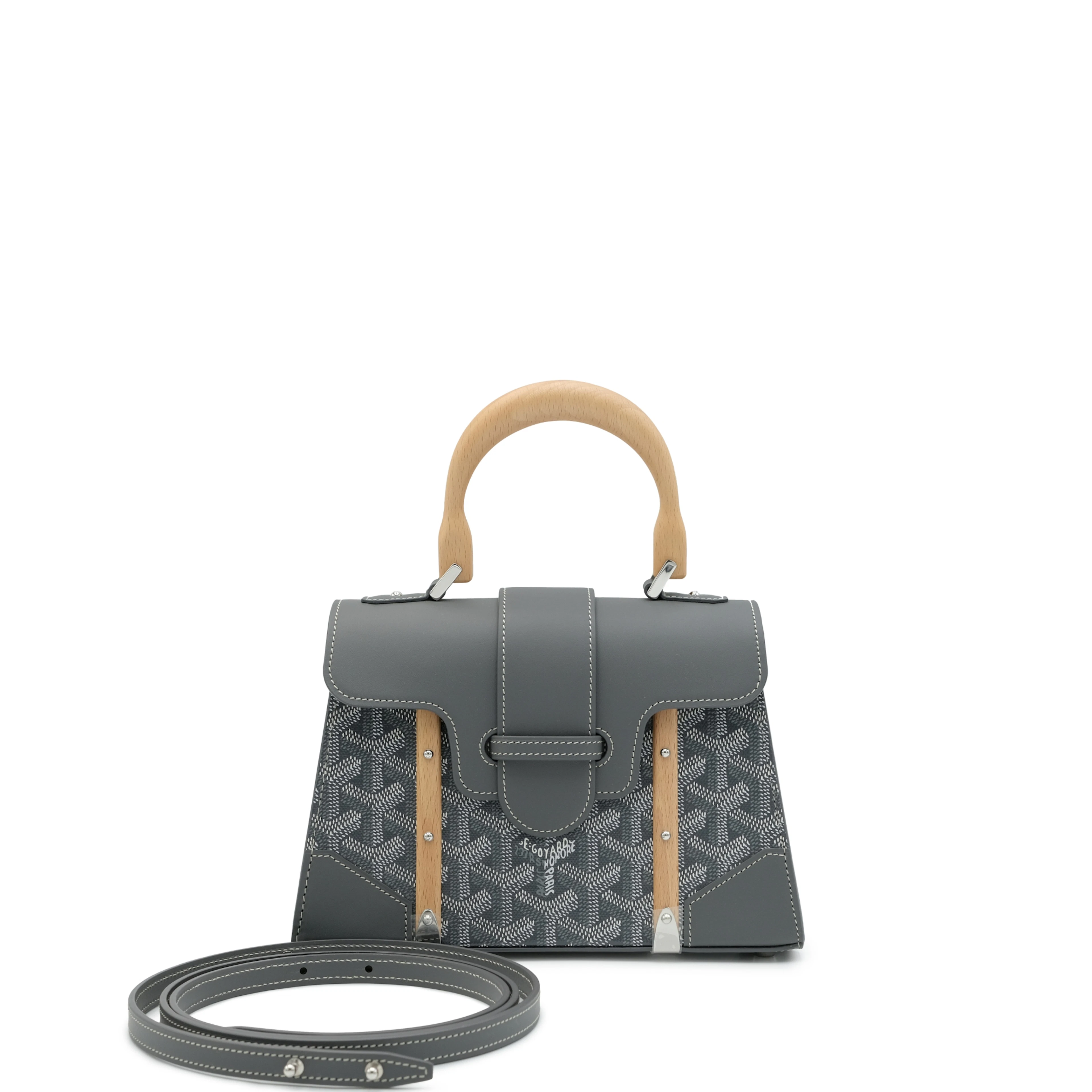 Grey Goyardine Canvas and Chevroches Calfskin Saïgon PM Bag