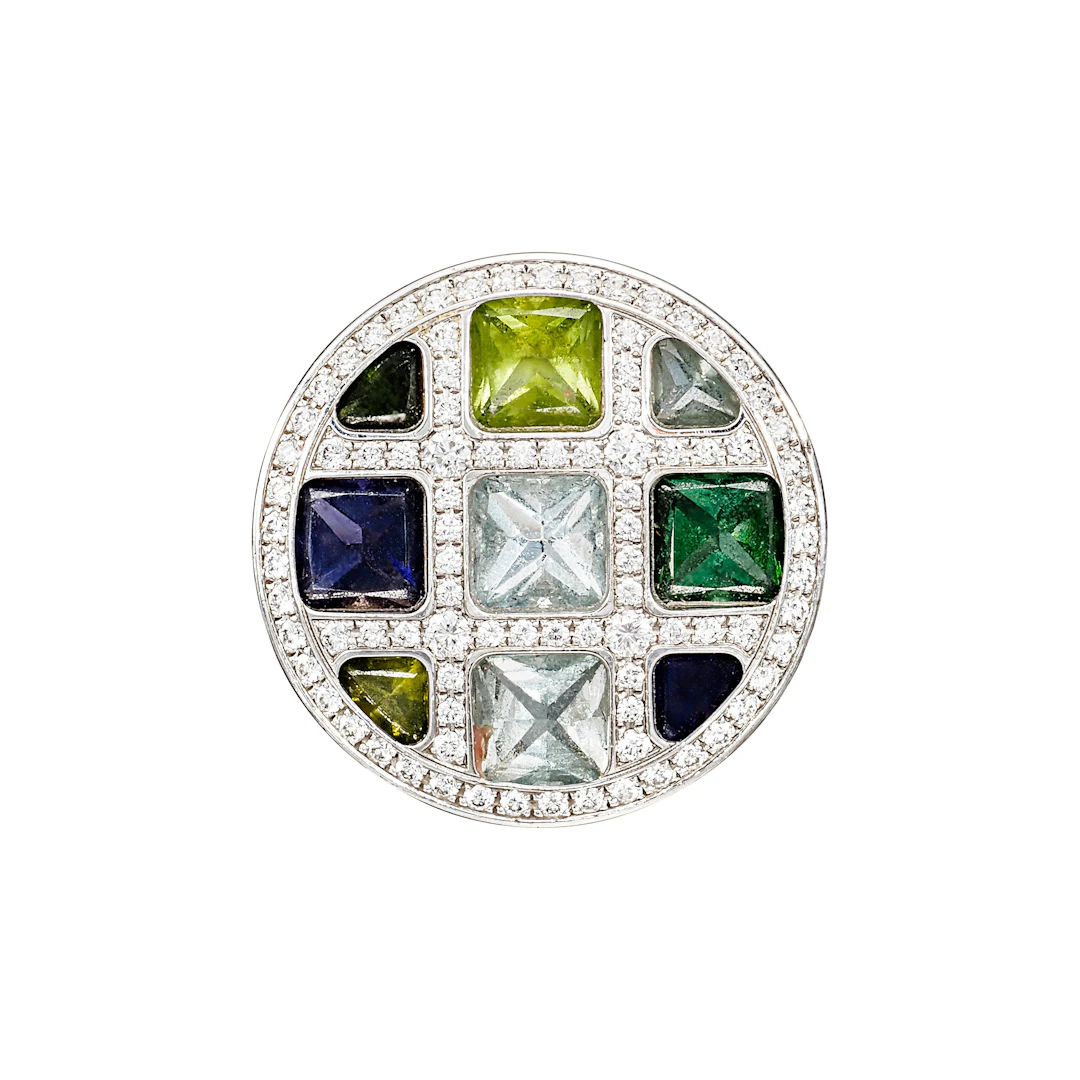 White Gold, Colored Gemstone and Diamond Pasha Ring