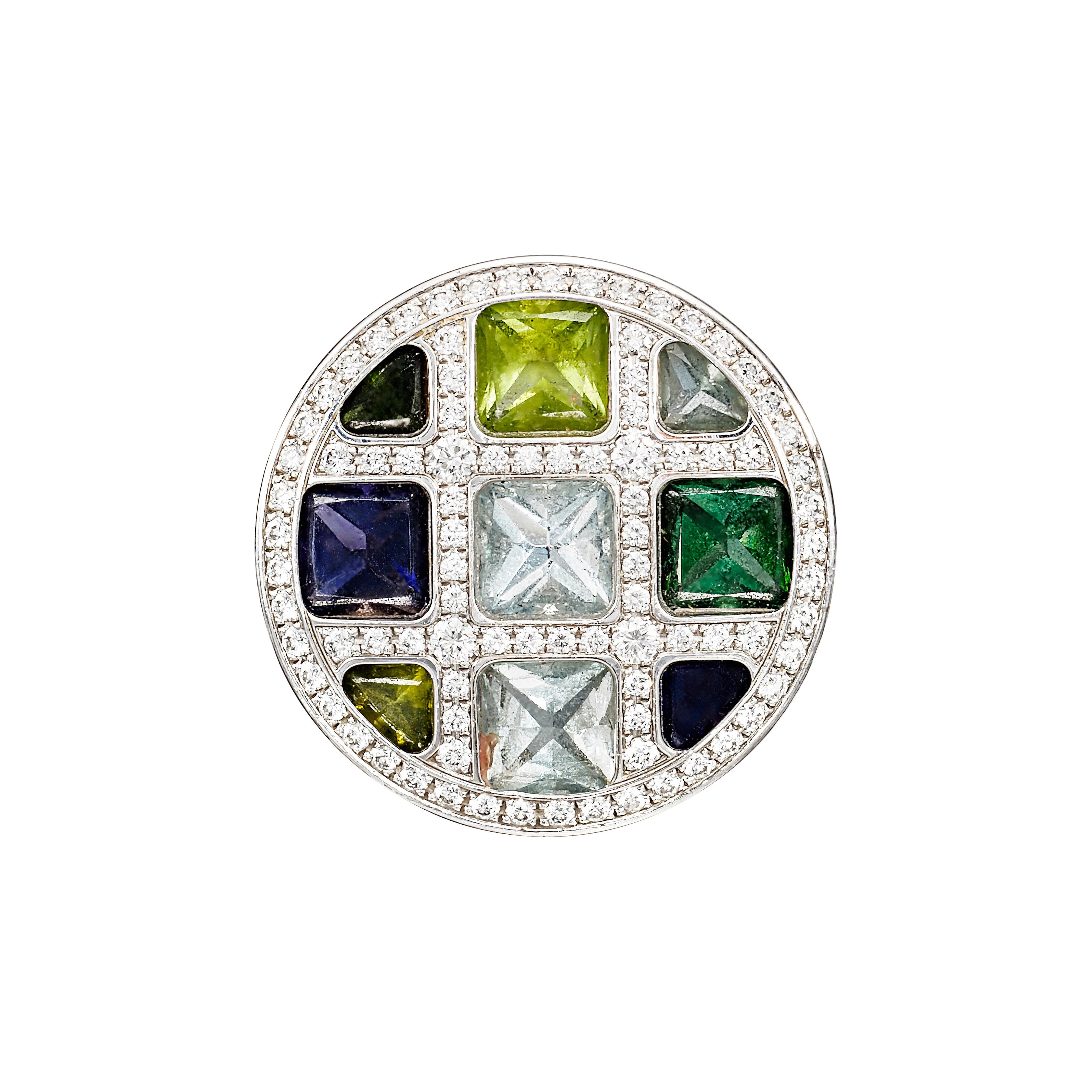 White Gold, Colored Gemstone and Diamond Pasha Ring