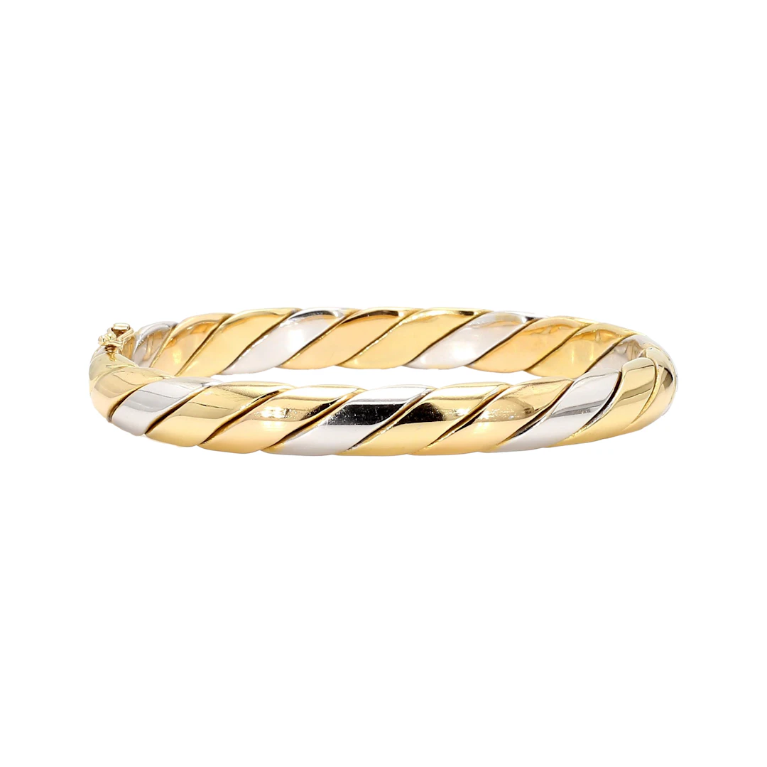 Gold and White Gold Twisted Rope Bangle Bracelet