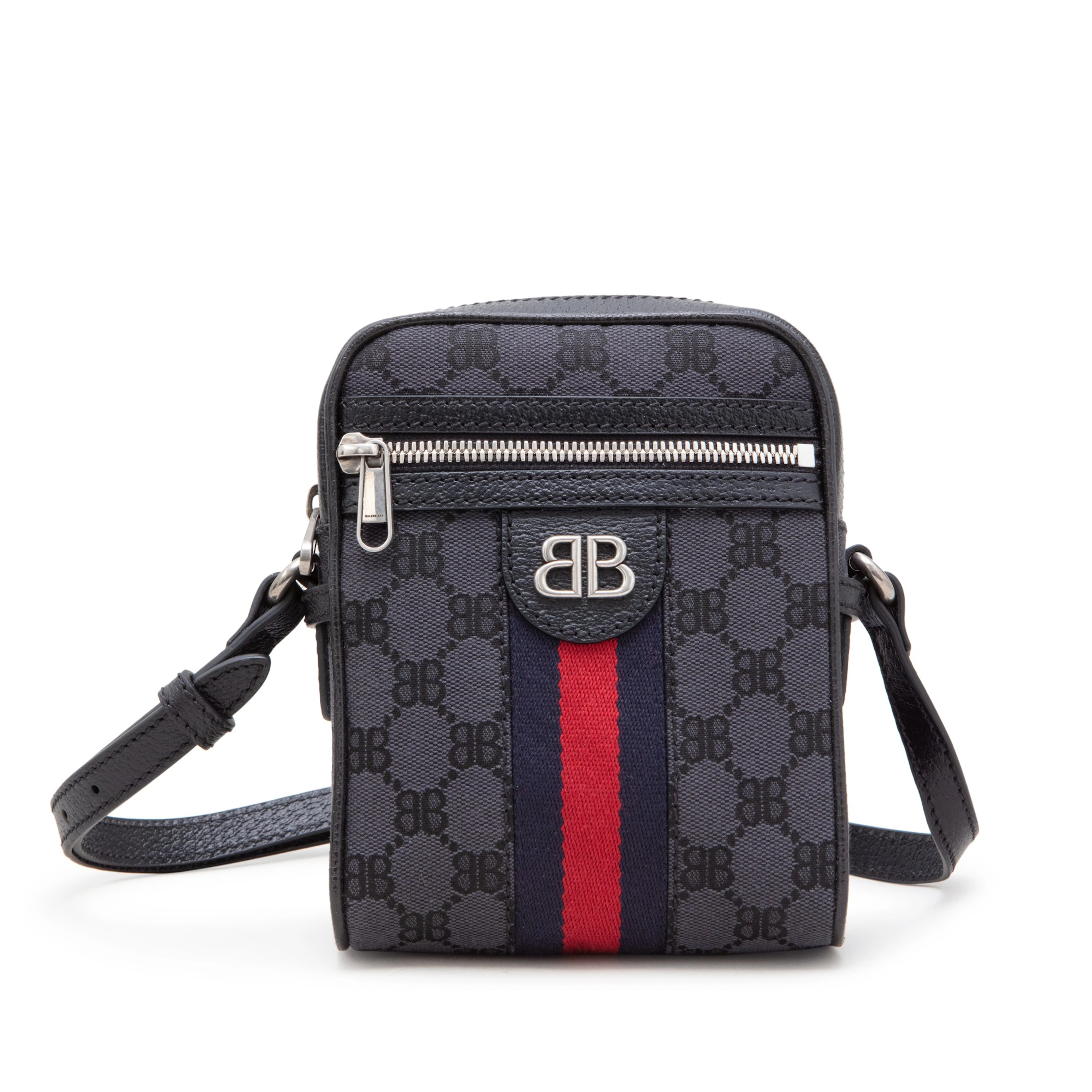 Black Monogram Jacquard Canvas Hacker Shoulder Zip Bag Silver Hardware, 2021