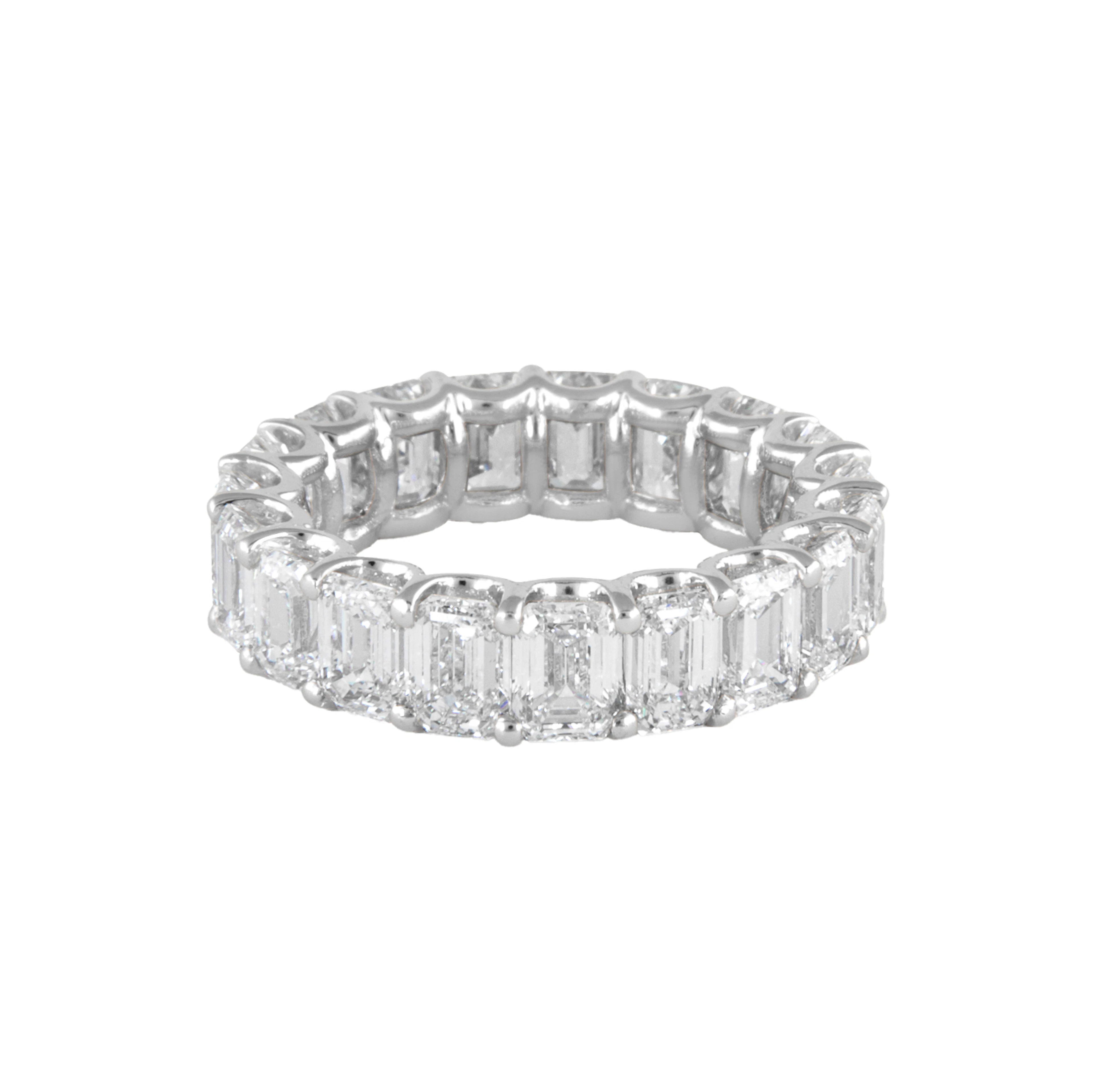 White Gold and 7.90ctw Emerald Cut Diamond Eternity Band Ring