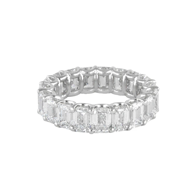 White Gold and 7.90ctw Emerald Cut Diamond Eternity Band Ring