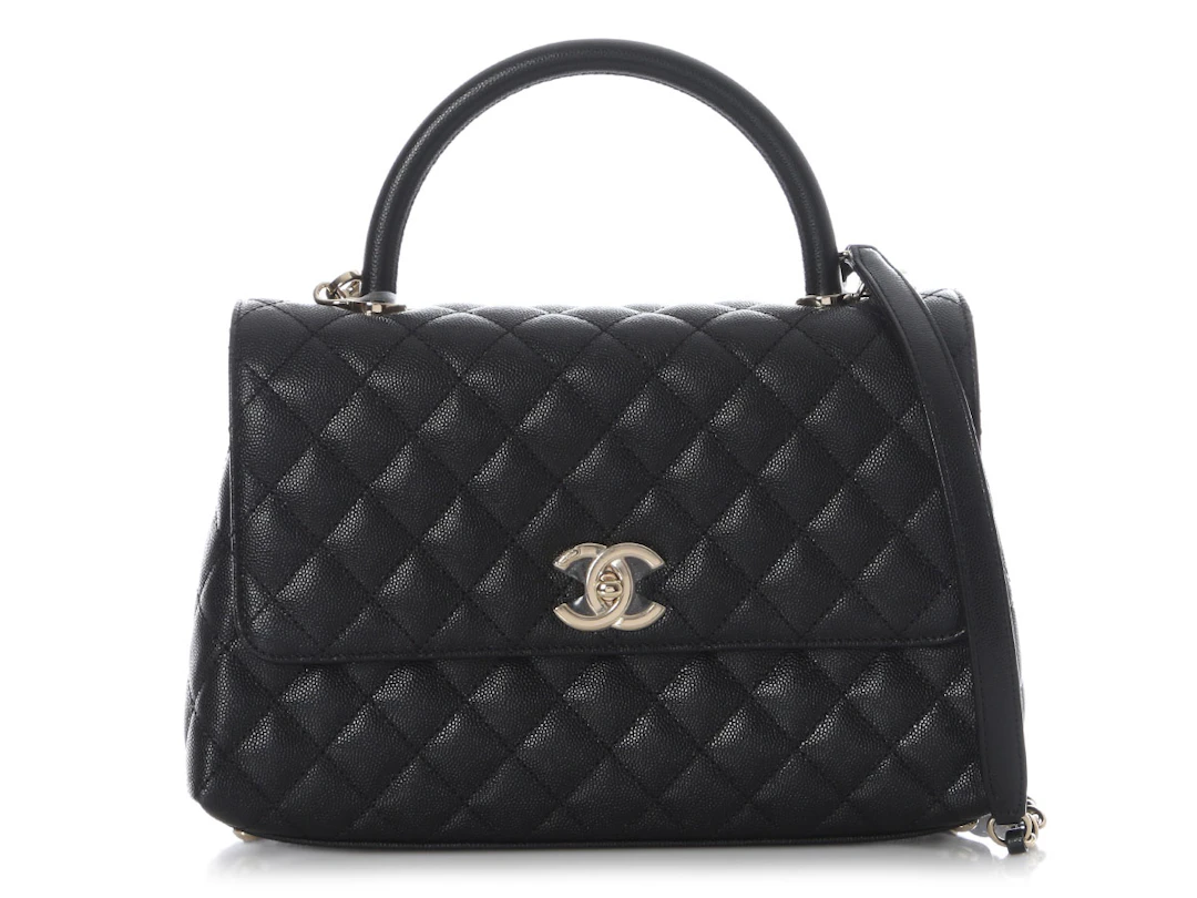 Black Quilted Caviar Small Coco Top Handle Gold Hardware, 2021