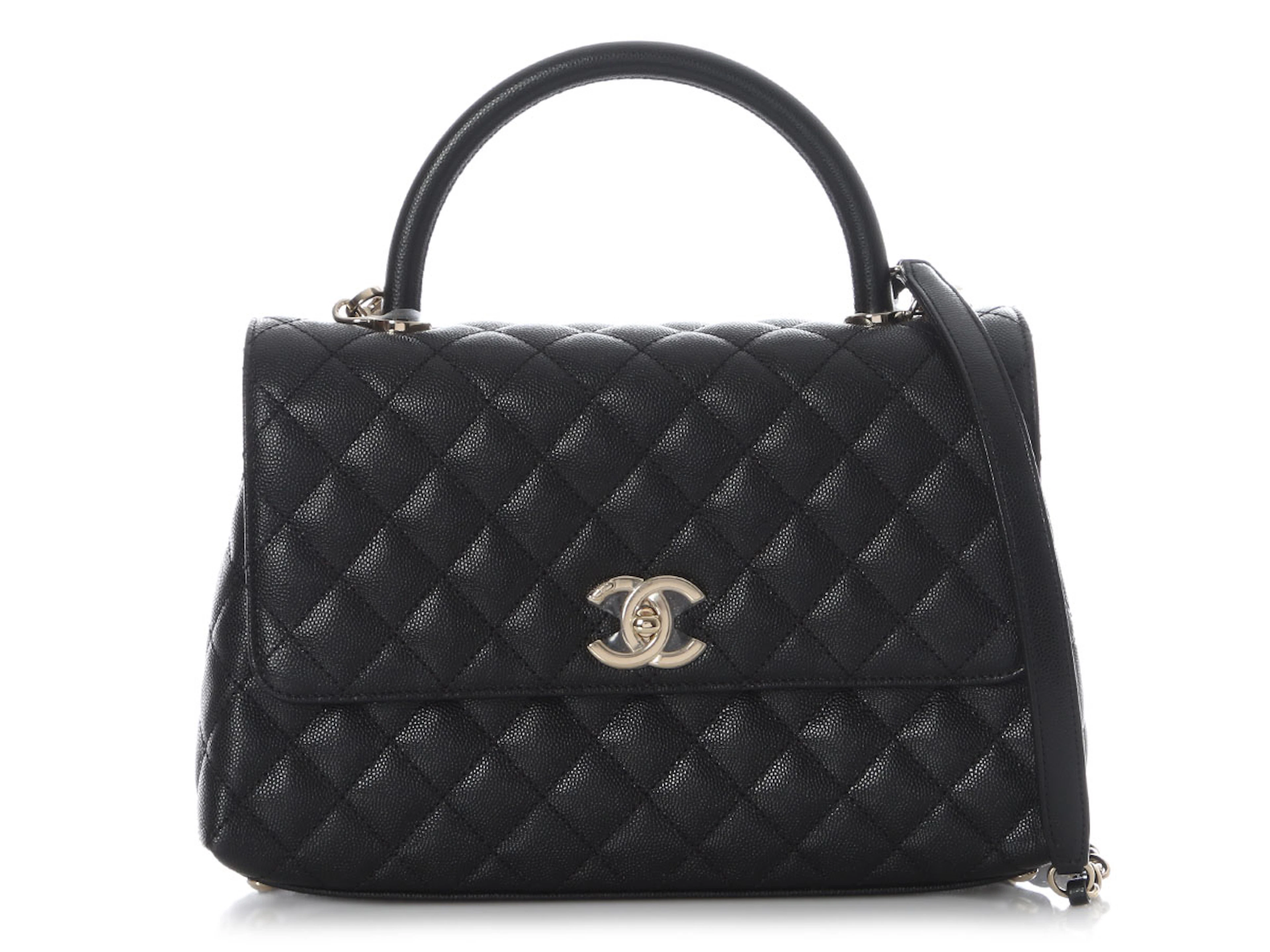 Black Quilted Caviar Small Coco Top Handle Gold Hardware, 2021