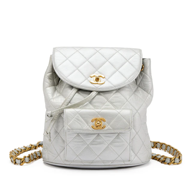 Silver Quilted Lambskin Medium Timeless CC Duma Backpack Gold Hardware