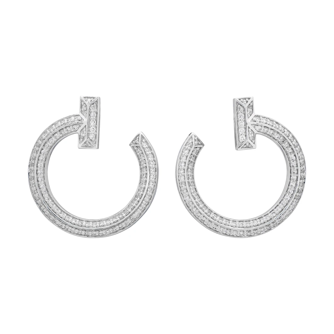 White Gold and Diamond Tiffany T T1 Open Hoop Earrings