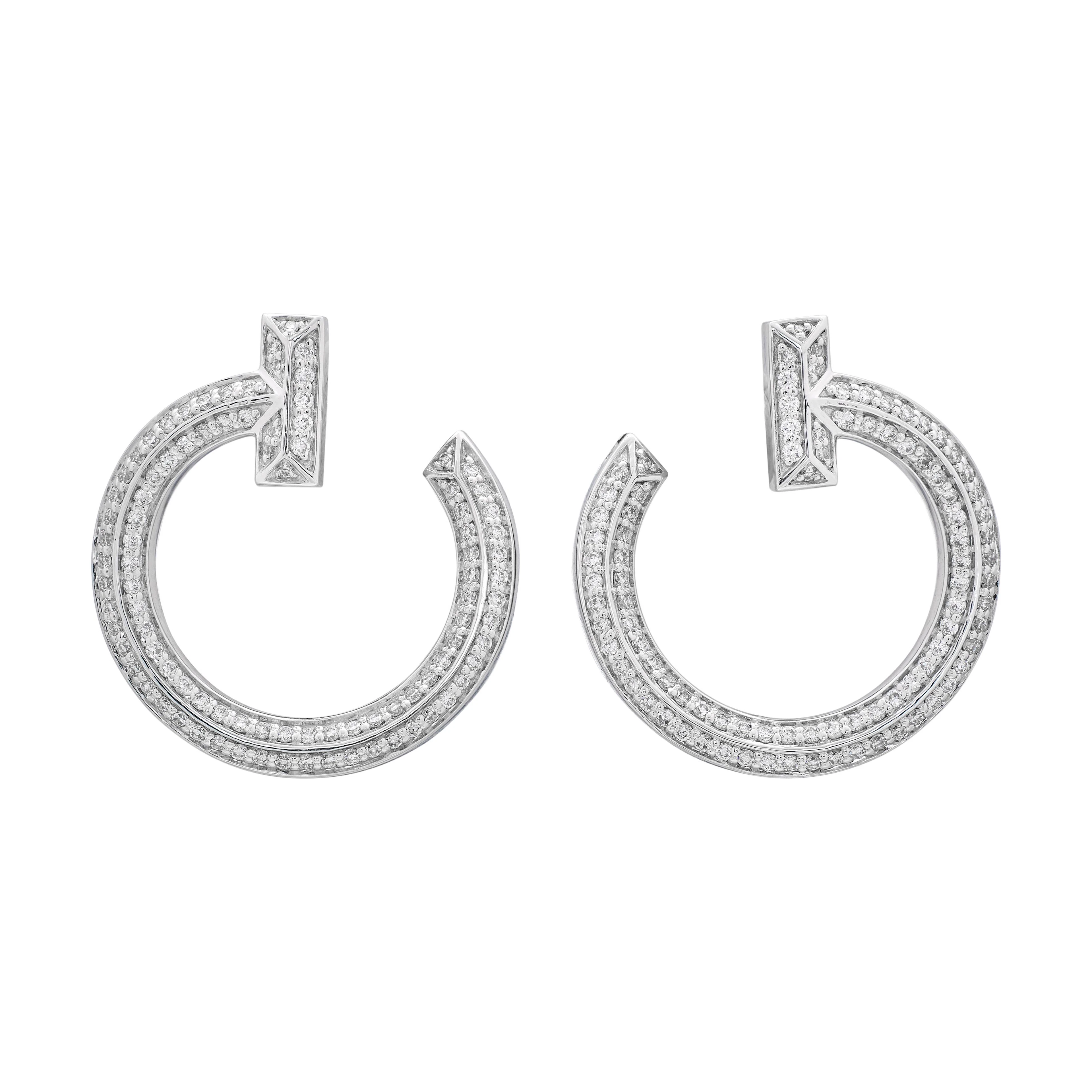 White Gold and Diamond Tiffany T T1 Open Hoop Earrings