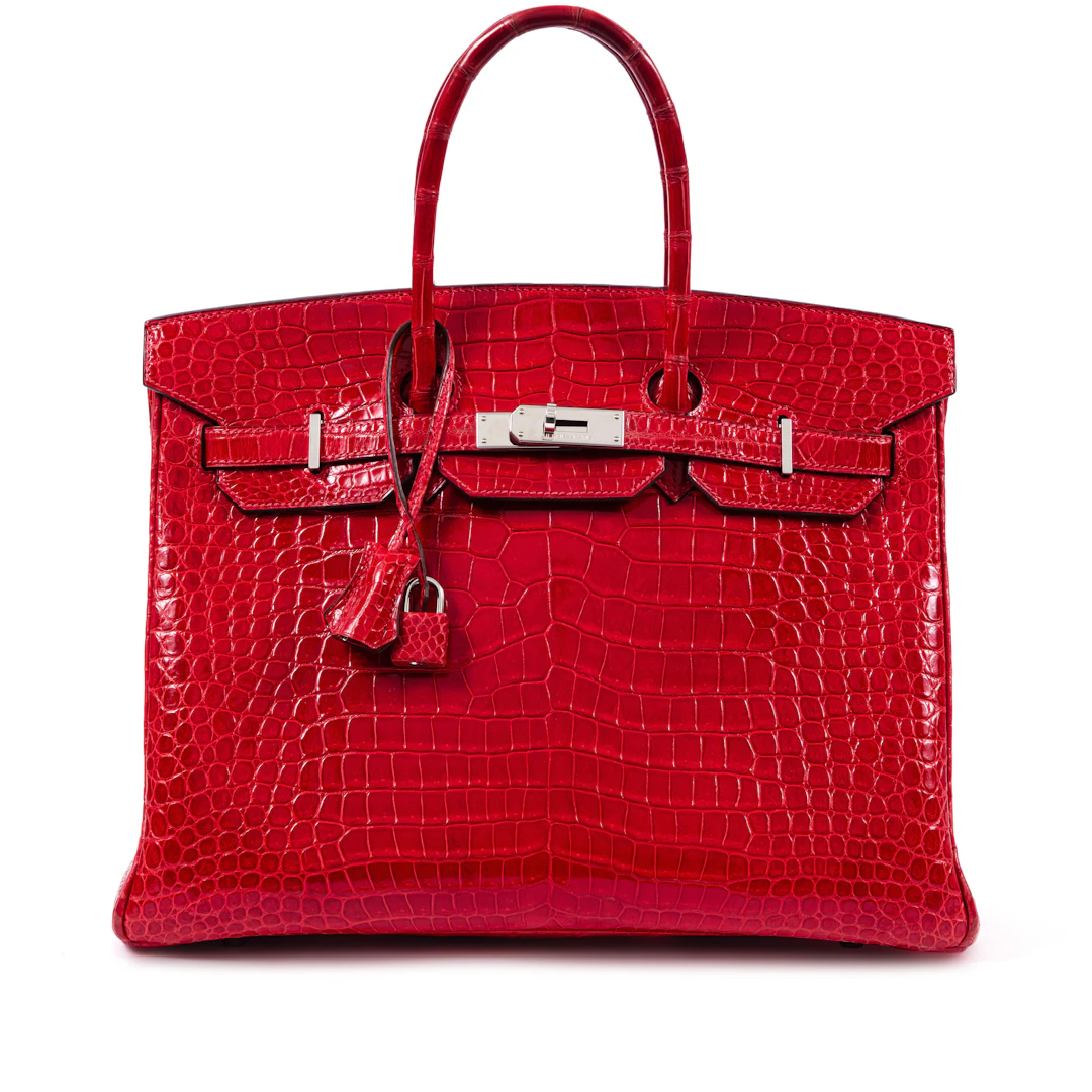 Rouge Braise Shiny Porosus Crocodile Birkin 35 Palladium Hardware, 2007