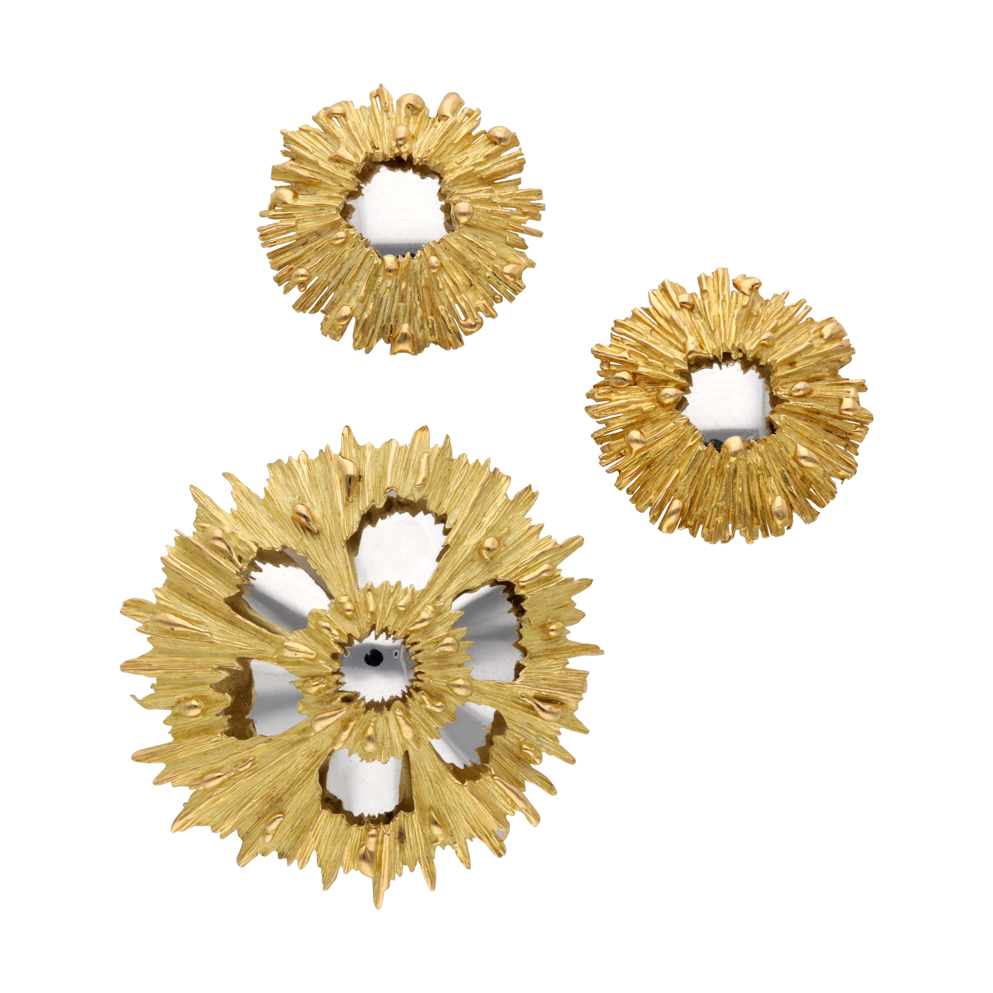 Vintage Gold and High Polish White Gold Earring and Brooch Set
