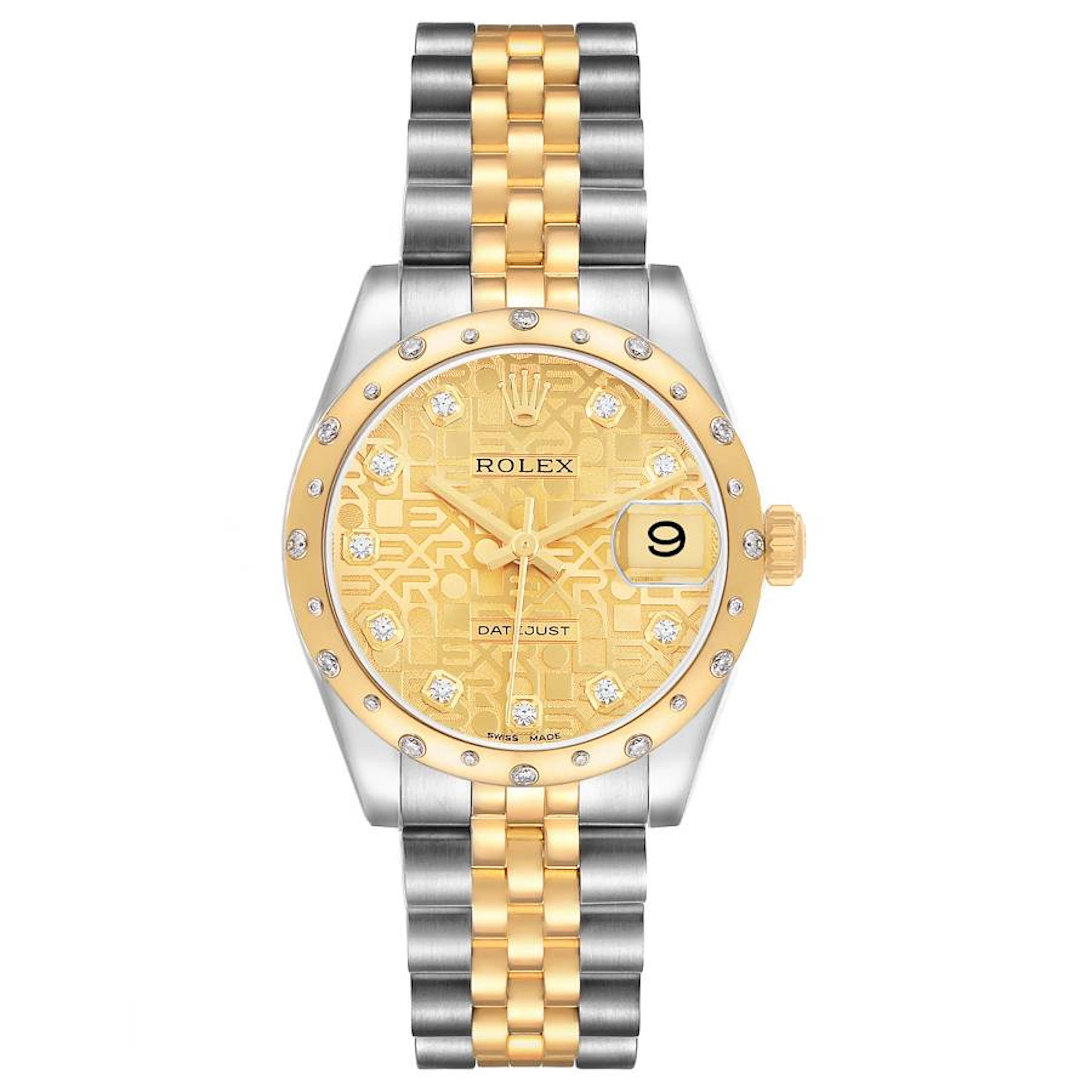 Datejust (Reference 178343). A 31mm yellow gold stainless steel diamond-set