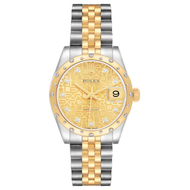 Datejust (Reference 178343). A 31mm yellow gold stainless steel diamond-set
