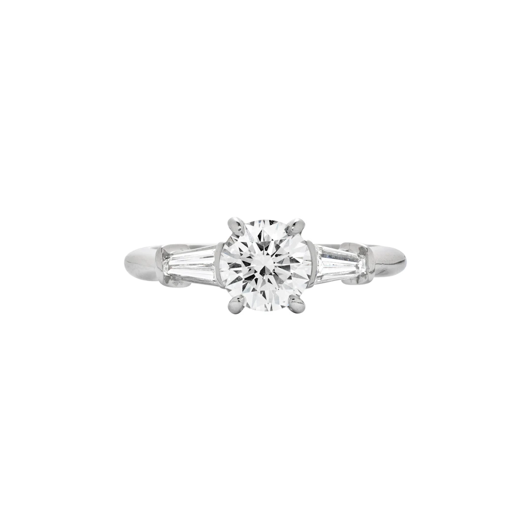 Platinum, 1.07ct Round Brilliant Cut Diamond and Diamond Engagement Ring