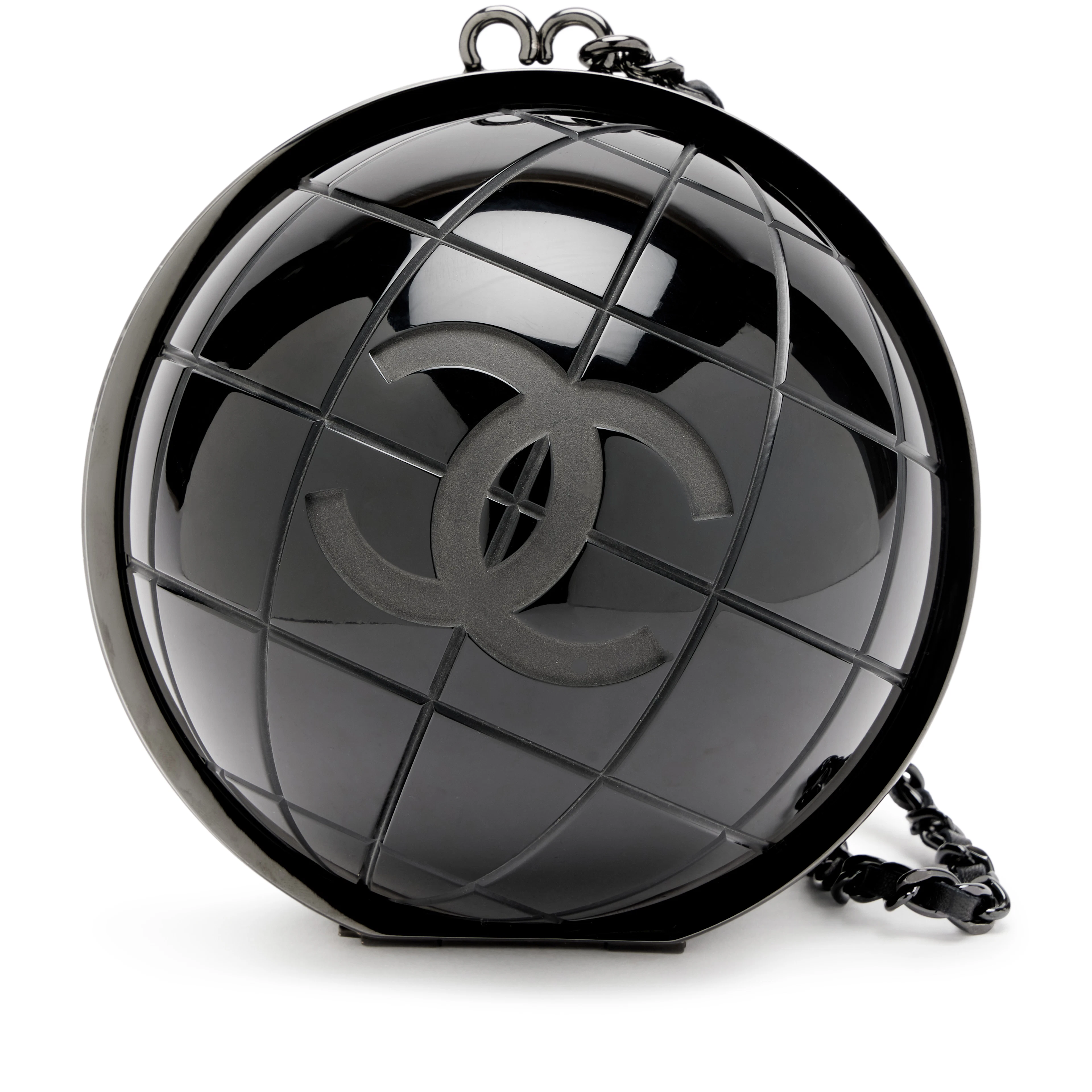 Black Plexiglass CC Globe Minaudière Clutch Black Hardware, 2013