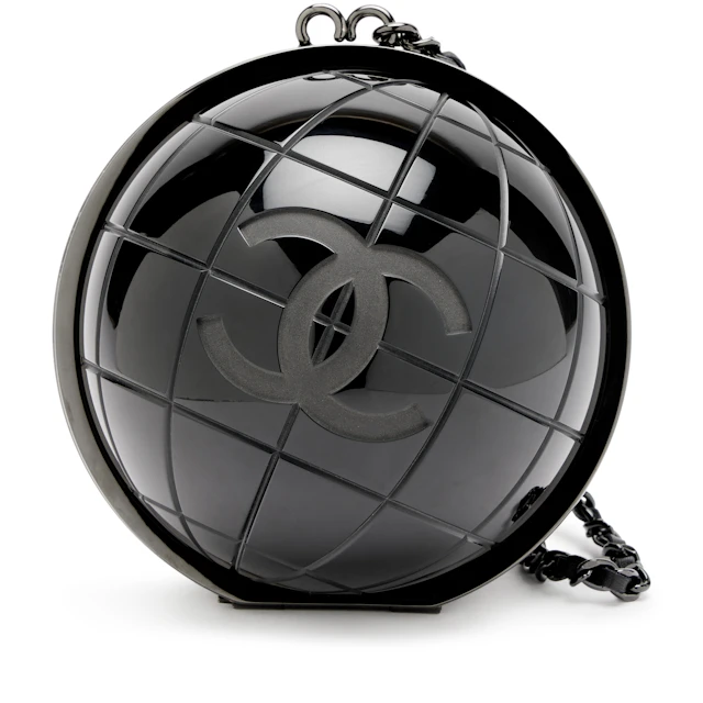 Black Plexiglass CC Globe Minaudière Clutch Black Hardware, 2013