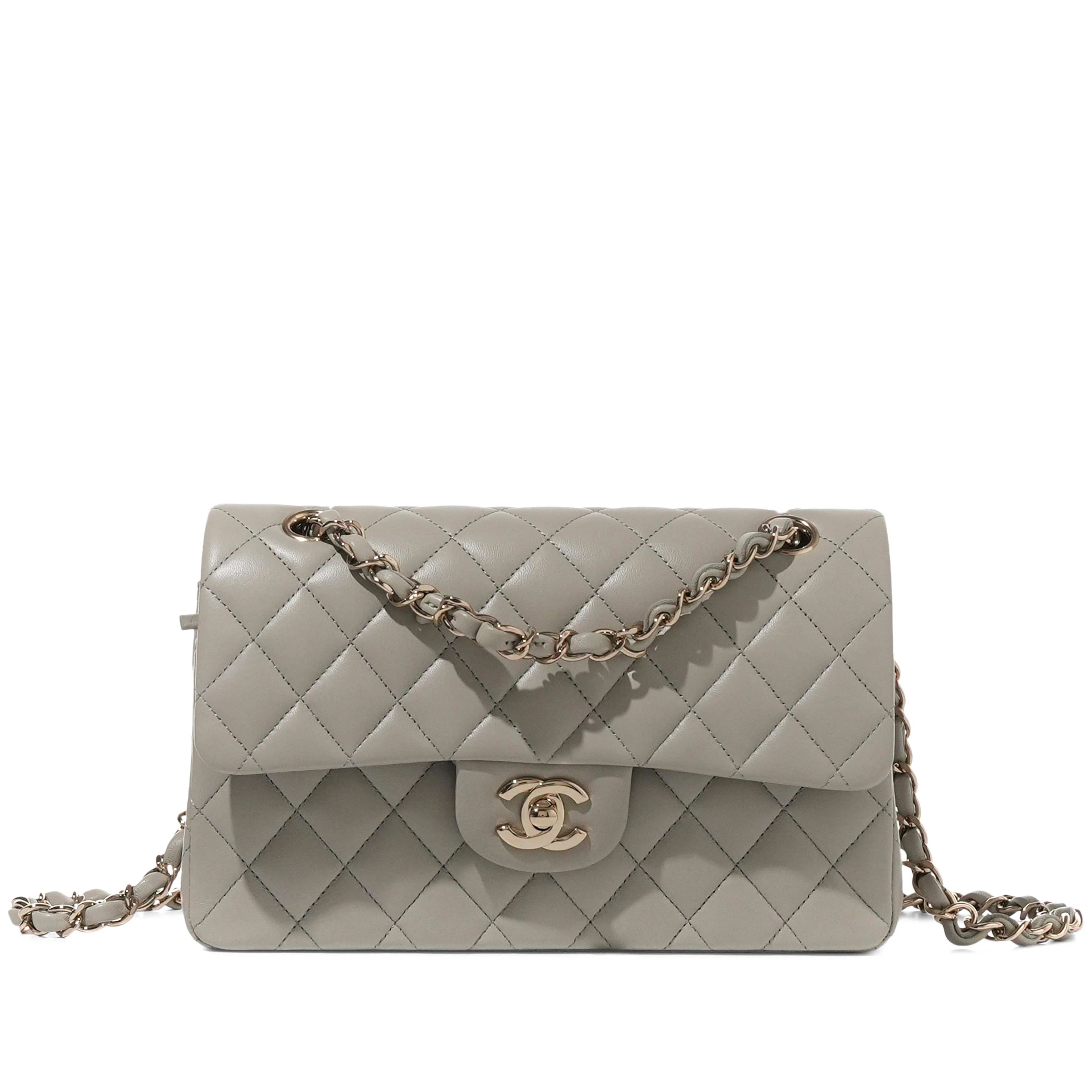 Grey Quilted Lambskin Small Timeless Double Flap Gold Hardware, 2021