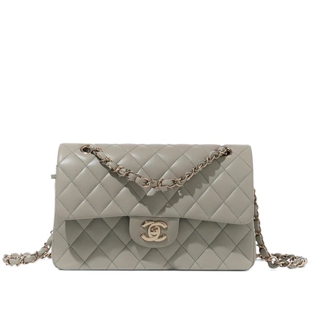 Grey Quilted Lambskin Small Timeless Double Flap Gold Hardware, 2021