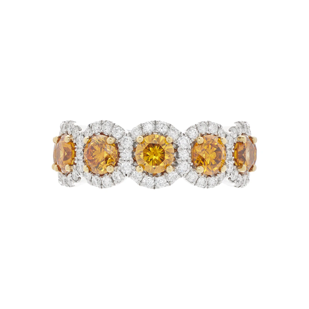Gold, White Gold, 2.05ctw Orange Diamond and Diamond Half Eternity Band Ring