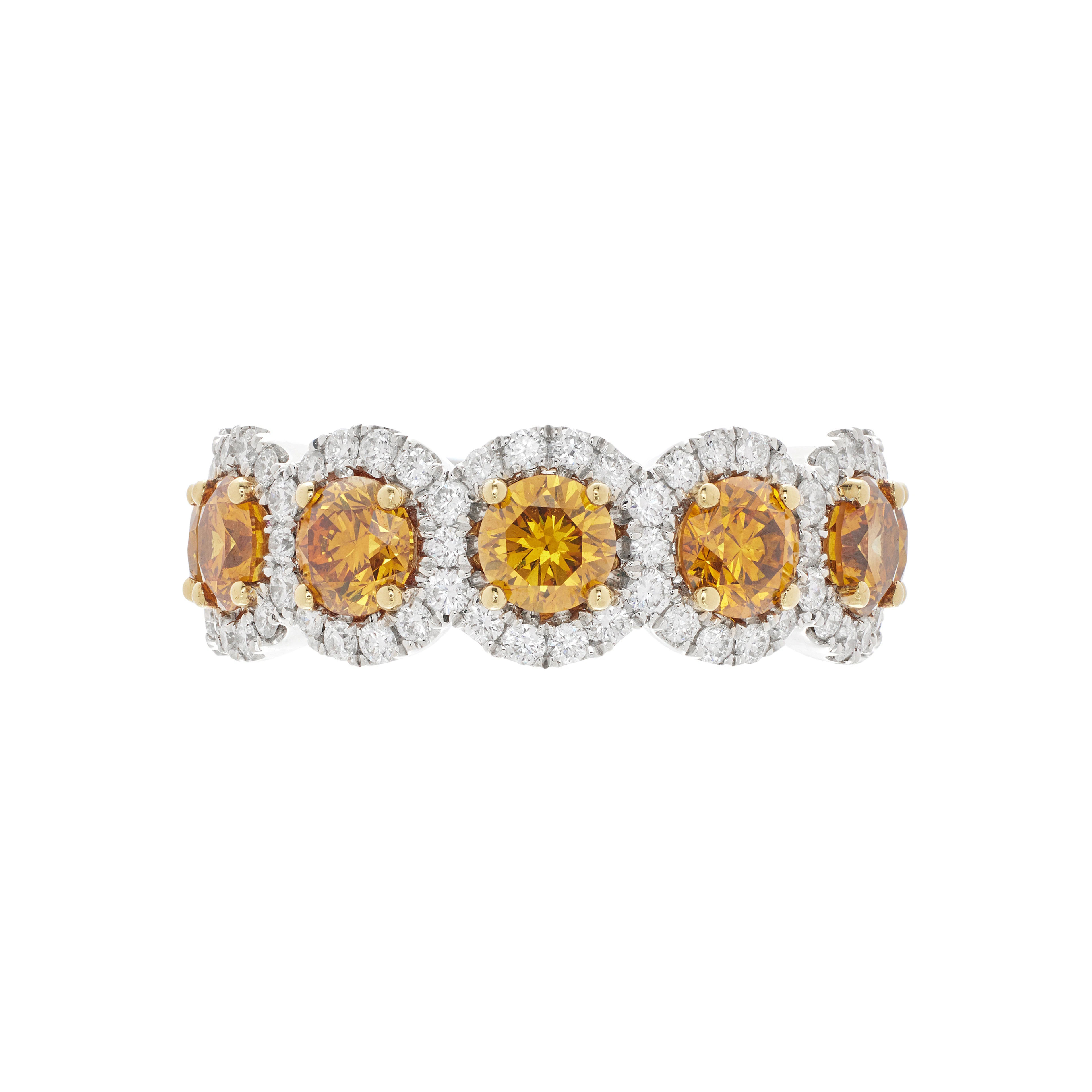 Gold, White Gold, 2.05ctw Orange Diamond and Diamond Half Eternity Band Ring