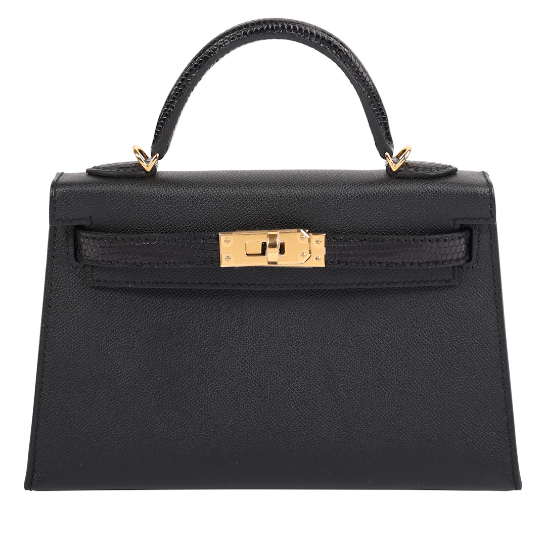Black Madame and Lizard Touch Mini Kelly 20 II Gold Hardware, 2024