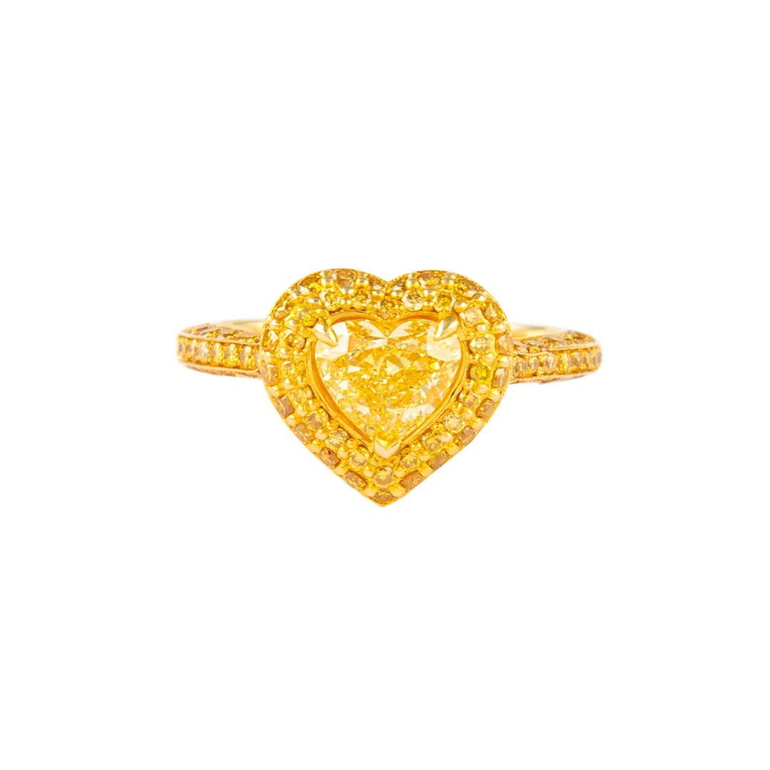 Gold and 0.90ct Heart Shape Fancy Intense Yellow Diamond Ring