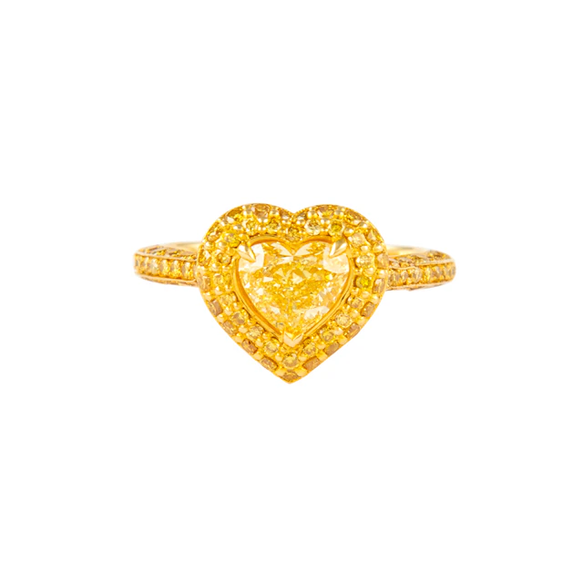 Gold and 0.90ct Heart Shape Fancy Intense Yellow Diamond Ring