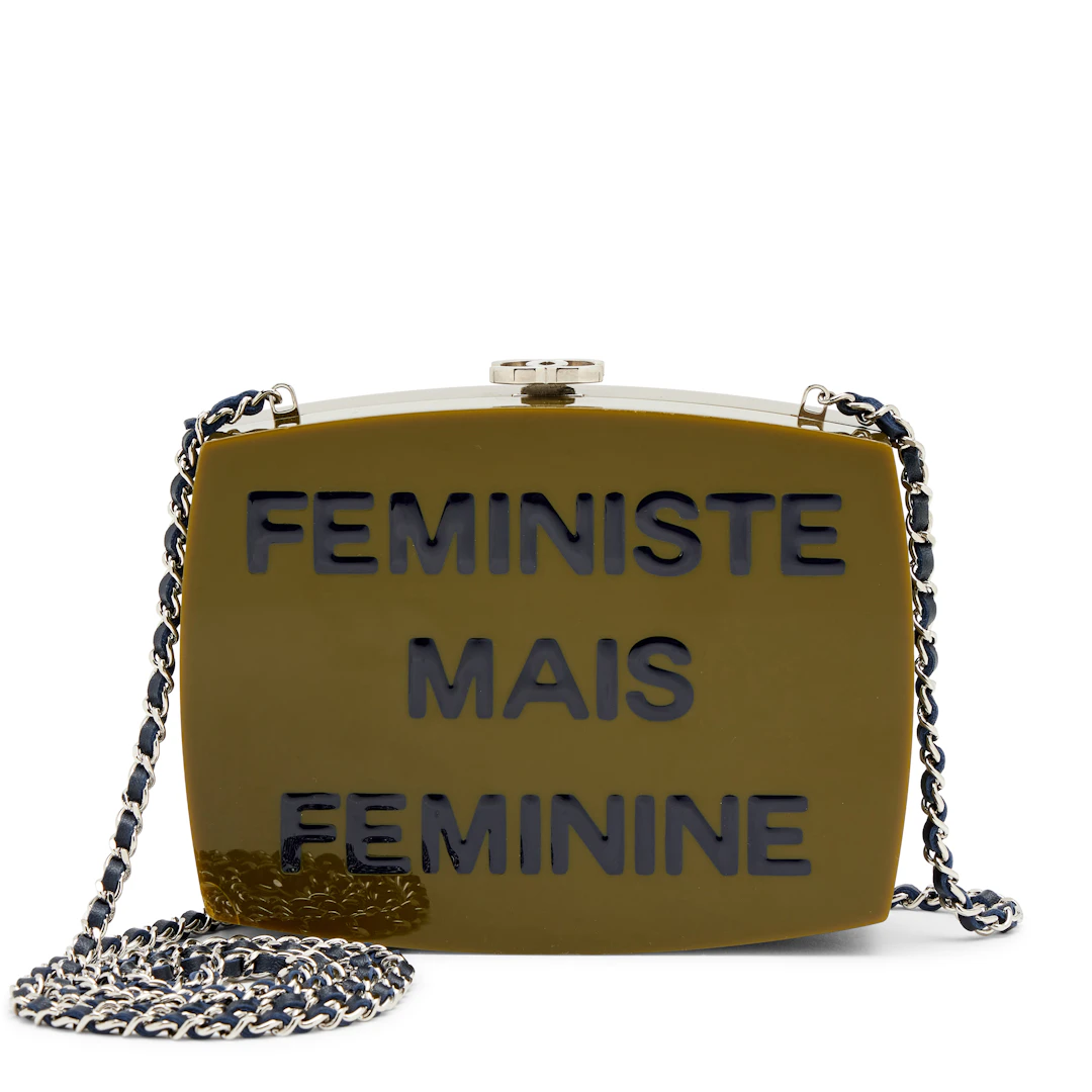 Green Acrylic Feministe Mais Feminine Box Minaudière Cluch Silver