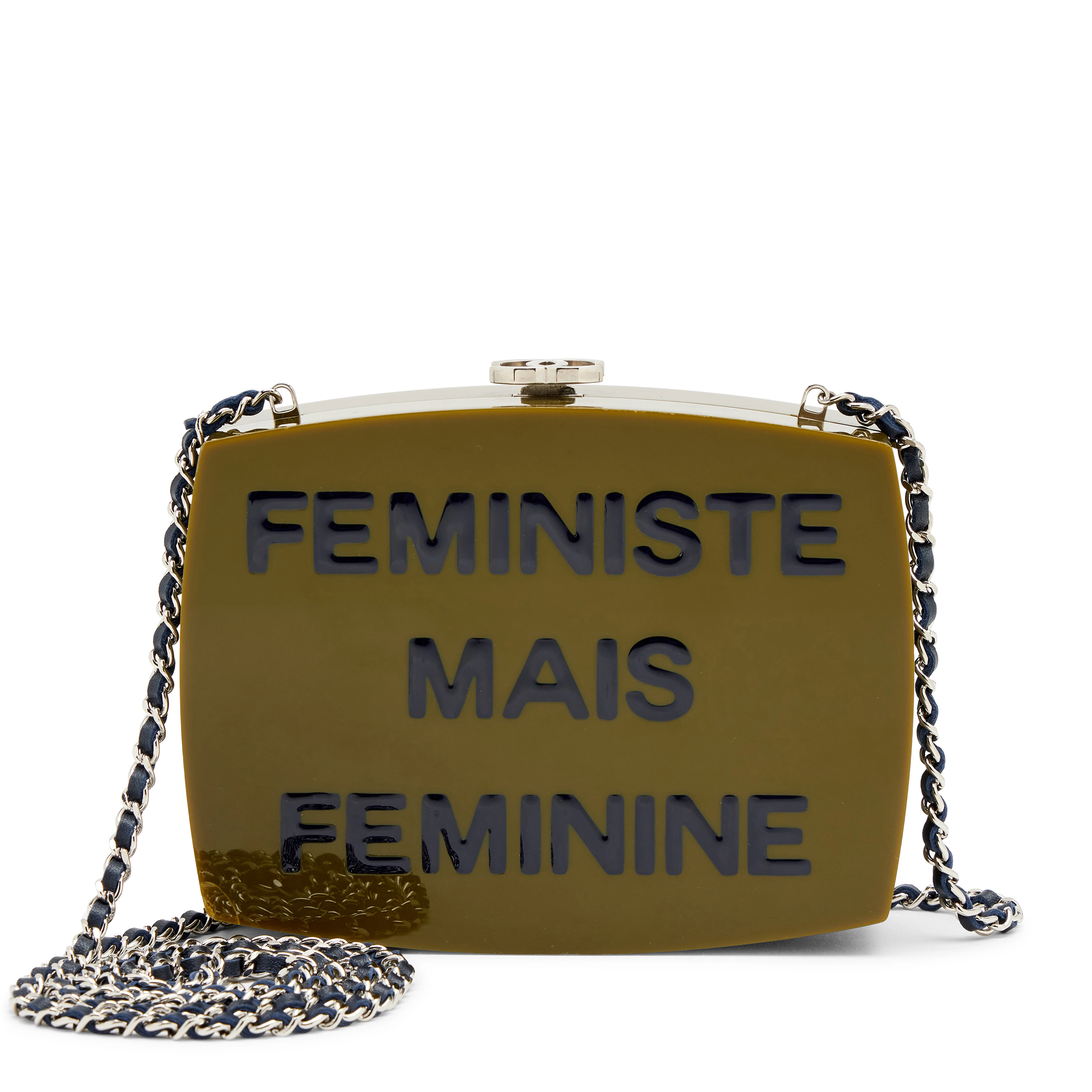 Green Acrylic Feministe Mais Feminine Box Minaudière Cluch Silver