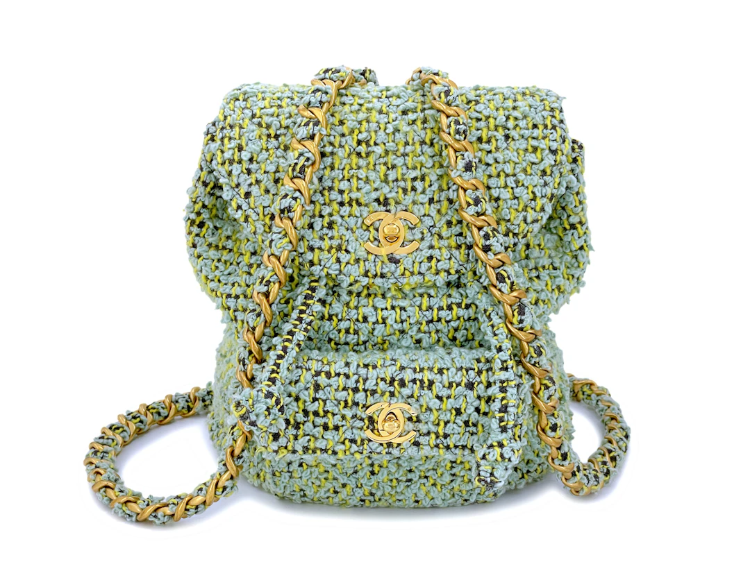 Vintage Green Tweed Duma Backpack Gold Hardware, 1994