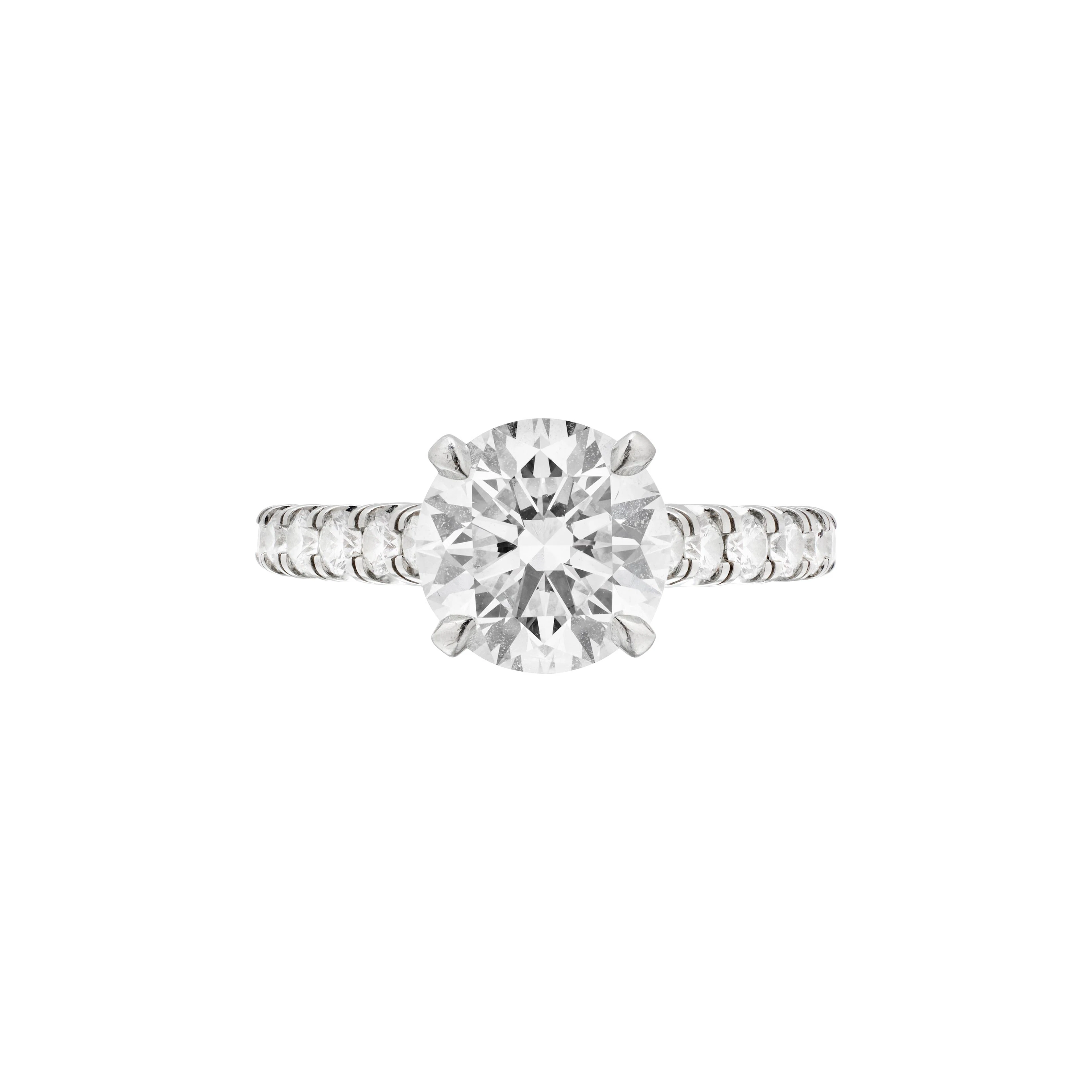 Platinum, 2.12ct Round Brilliant Cut Diamond and Diamond Engagement Ring