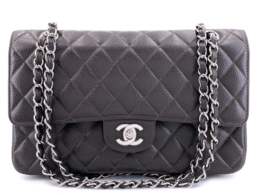 Dark Brown Quilted Caviar Medium Classic Double Flap Bag Silver Hardware, 2007