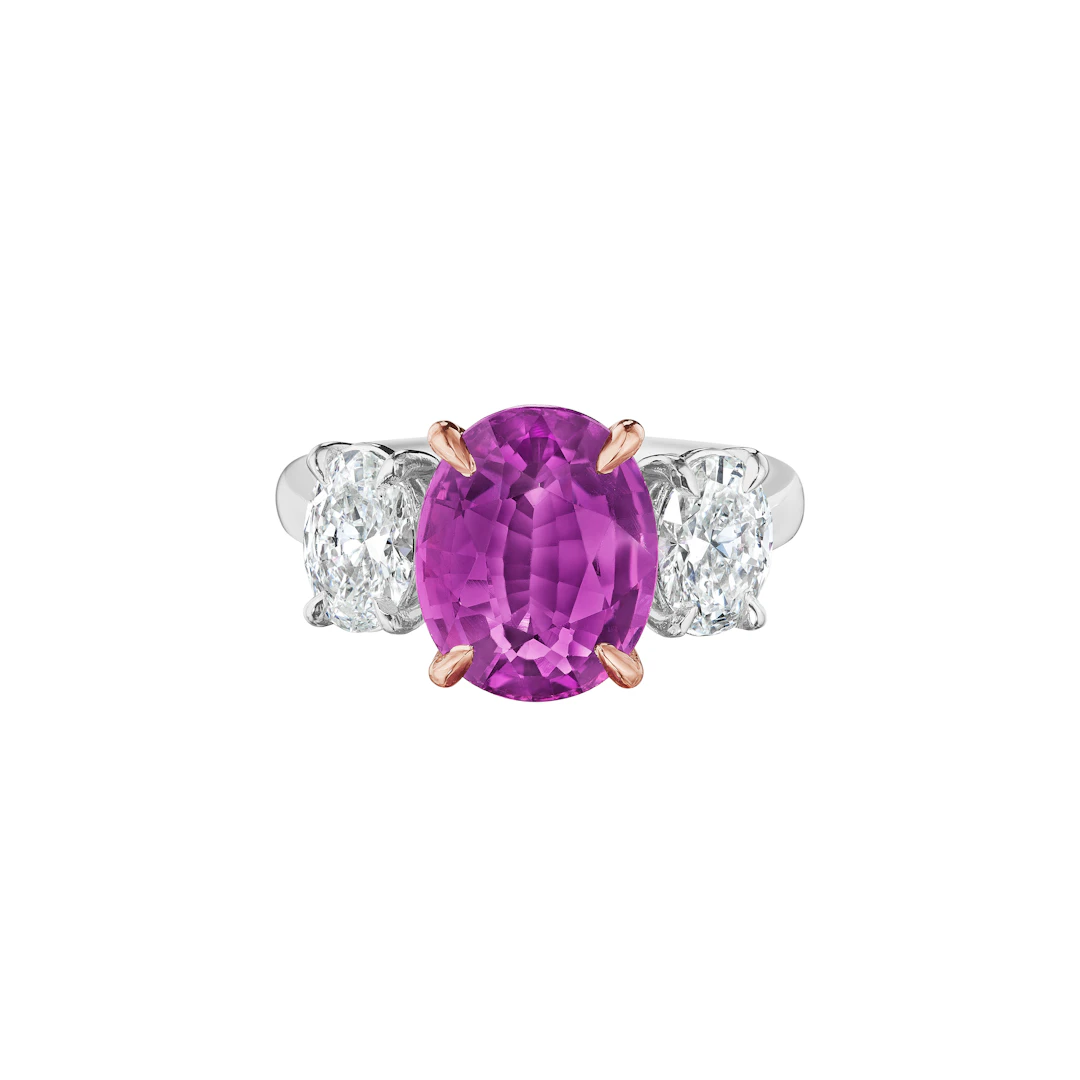 Platinum, Rose Gold, 4.09ct Pink Sapphire and Diamond Ring