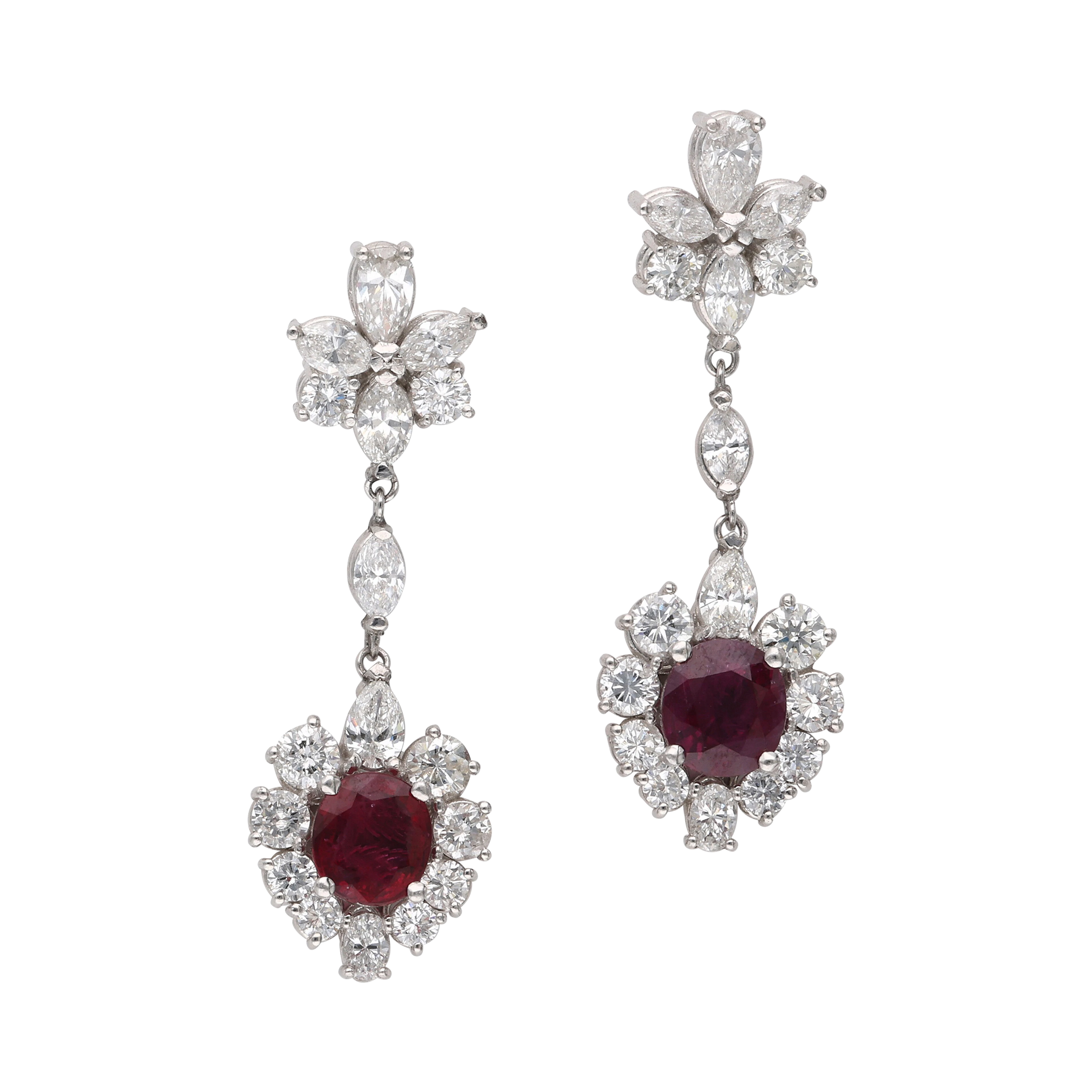 Platinum, Diamond and Ruby Drop Earrings