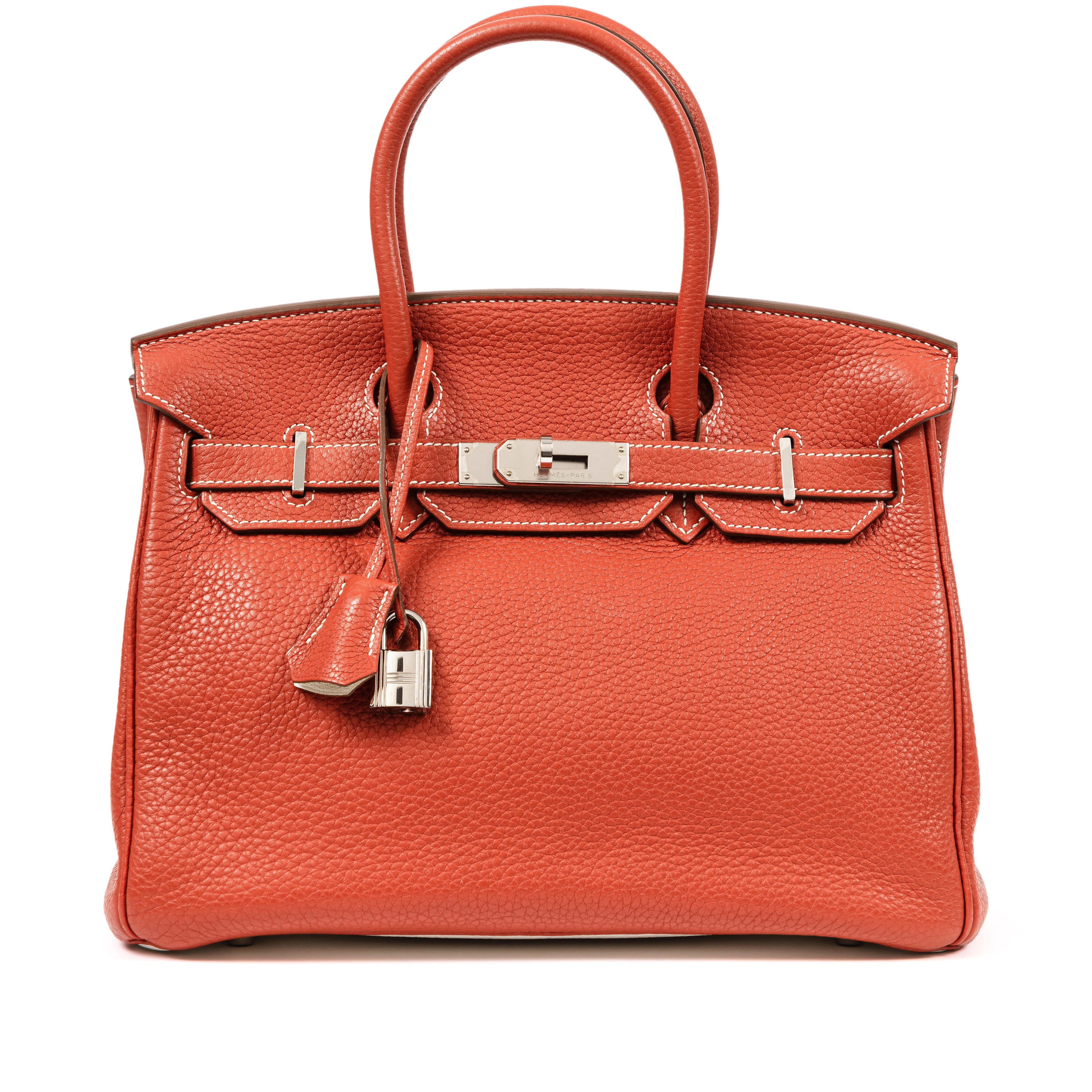 Limited Edition Orange Sanguine and White Clémence Birkin 30 Palladium